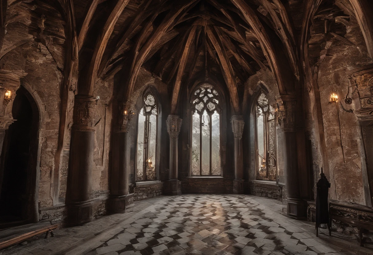 /imagine prompt: color photo of: "Dracula's castle seen from inside one of the rooms, gothic style"
,paredes de pedra escura e imponentes,
,uma lareira antiga e imensa, com brasas crepitantes,
,janelas altas e estreitas, cobertas por cortinas pesadas,
,solid wood furniture, adornados com detalhes entalhados,
,um tapete vermelho e luxuoso, Stretched across the stone floor,
,uma atmosfera misteriosa e sombria, permeated by a sense of suspense,
,uma luz fraca e difusa, que destaca as sombras e os contornos,
,Canon EOS Rebel T7i digital camera,
,filme colorido Kodak Portra 400,
,lente Canon EF 24-70mm f/2.8L II USM,
,Long exposure technique to capture the details of darkness,
,Tim Burton, Guillermo del Toro, Dario Argento, Edgar Allan Poe