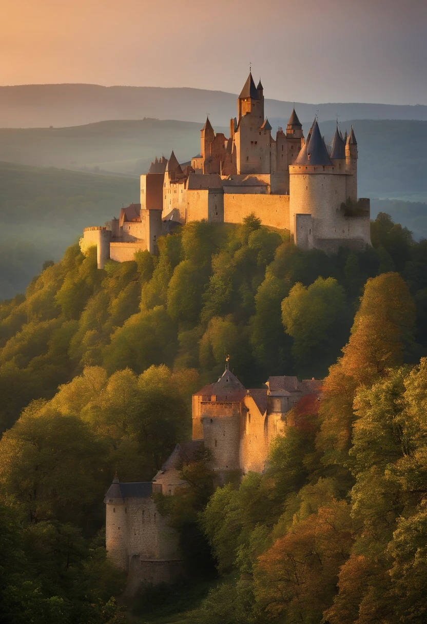 Castles and townscapes of medieval Europe morning glow