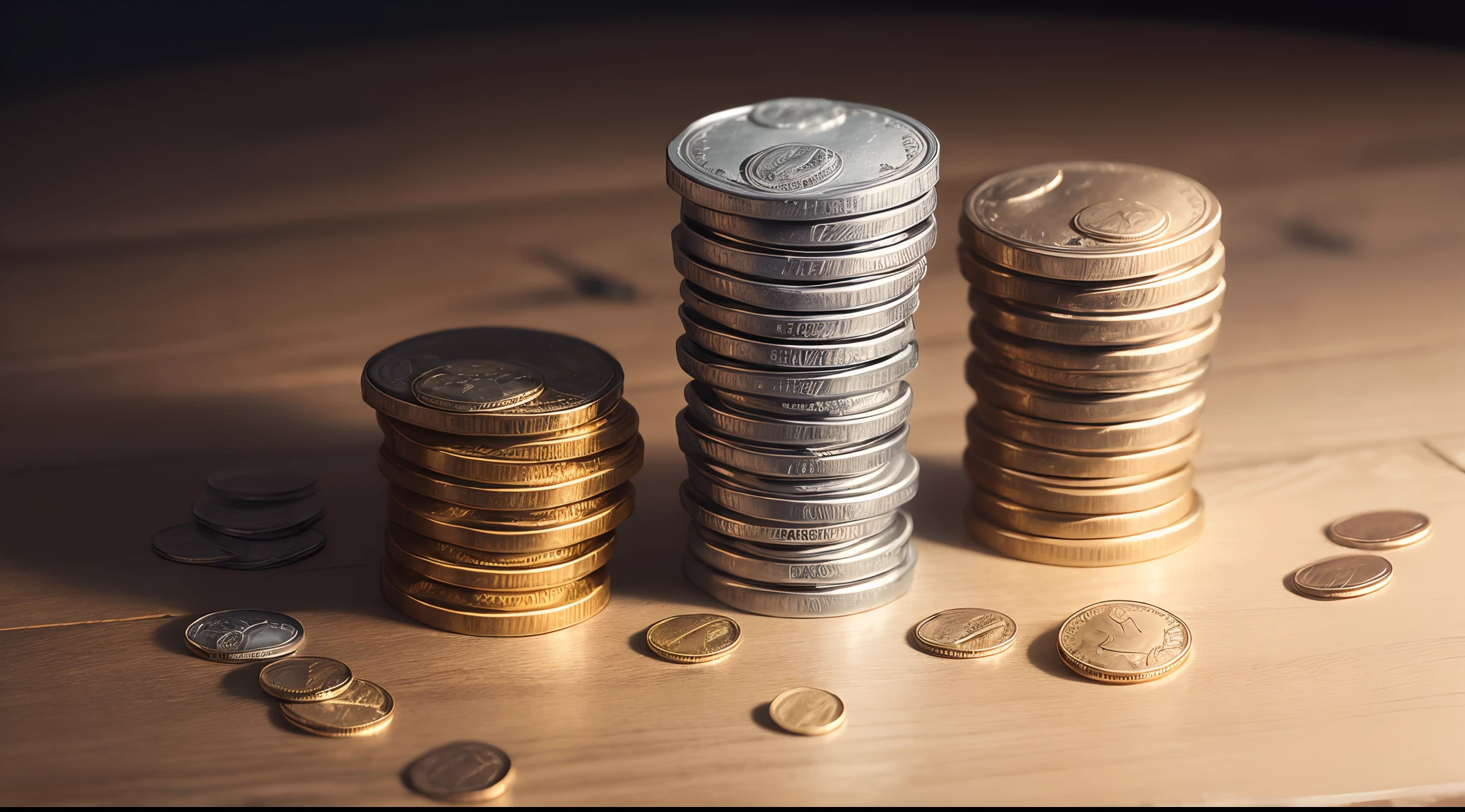 stacked coins, close up, white background, natural lighting, photography 400 ISO film grain 30mm lens RAW aperture f1.8, art photographer