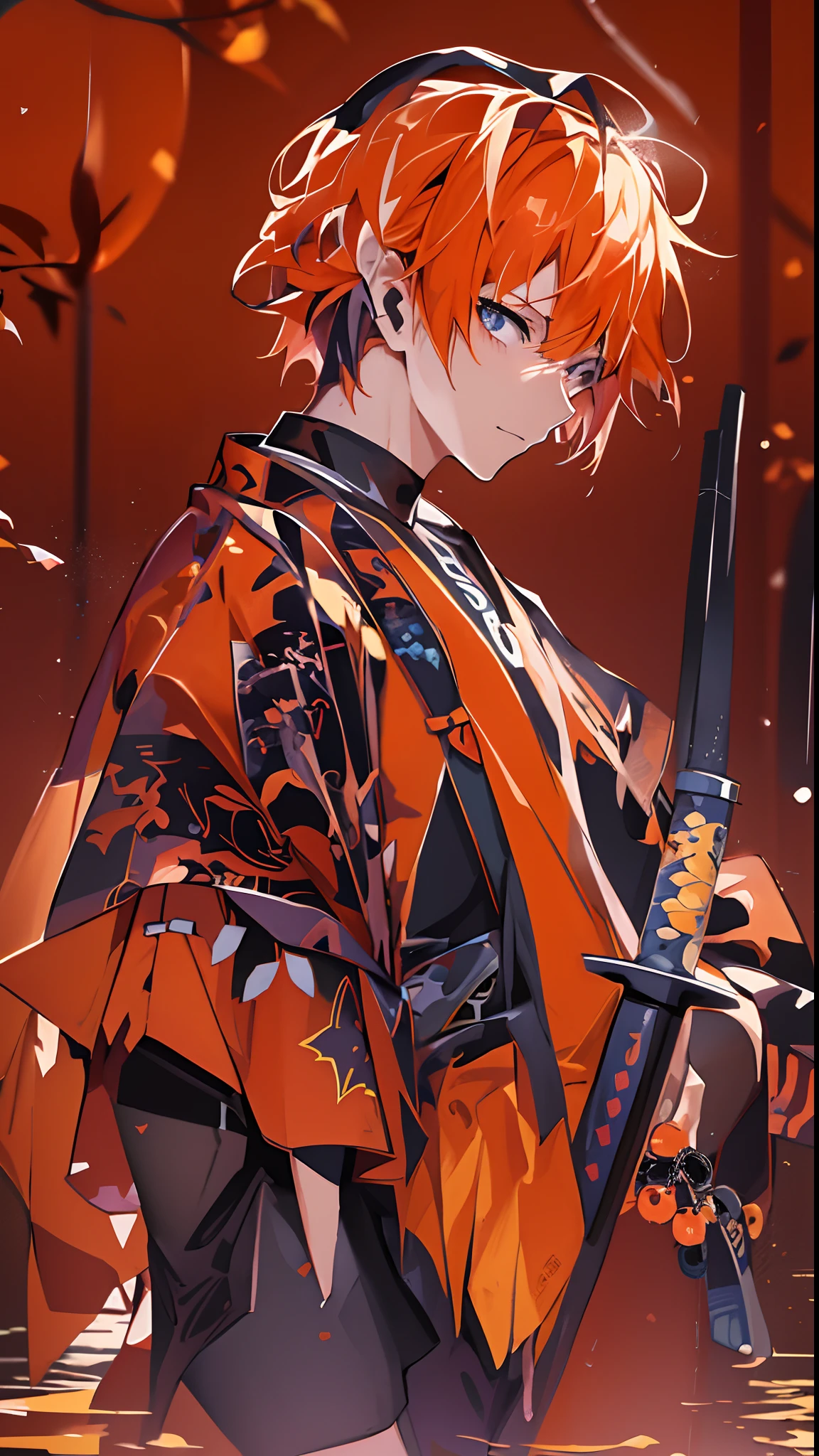 anime character in orange kimono standing in و with sword, orange - haired anime boy, handsome guy in demon slayer art, badass anime 8 k, anime wallpaper 4 k, anime wallpaper 4k, male anime character, trending on artstation pixiv, anime style 4 k, anime cover, anime wallaper, clean detailed anime art, 4k anime wallpaper, orange robe