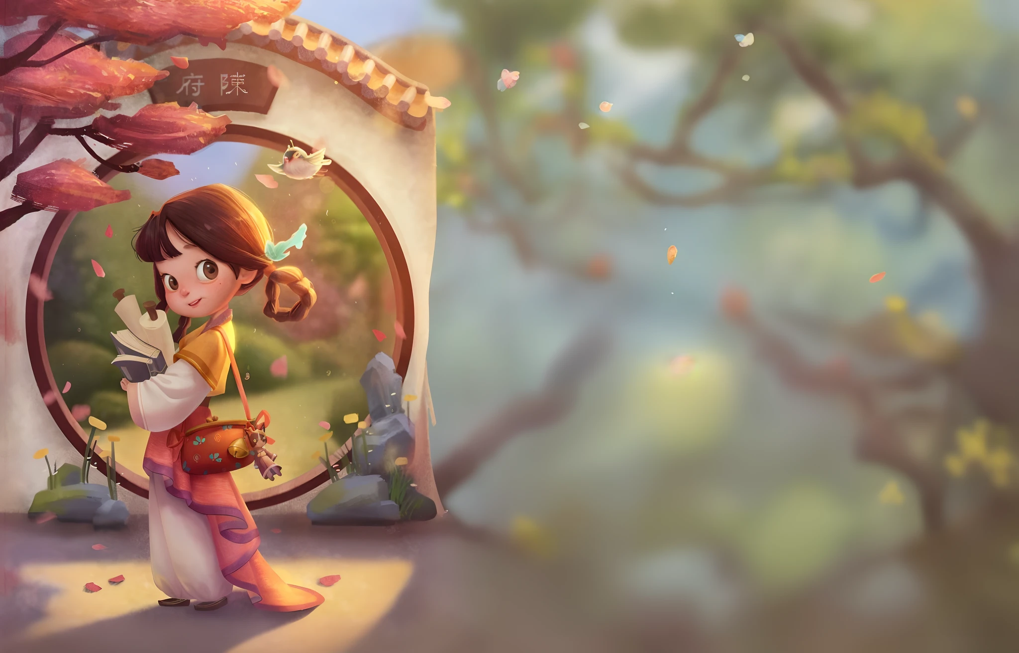 A cartoon girl in a kimono holds a book, Cute detailed digital art, lovely digital painting, A beautiful artwork illustration, adorable digital art, lovely art style, cute detailed artwork, childrens art in artstation, Guviz-style artwork, Beautiful character painting, Beautiful digital artwork, Digital anime illustration, Beautiful digital illustration, author：Qu Leilei