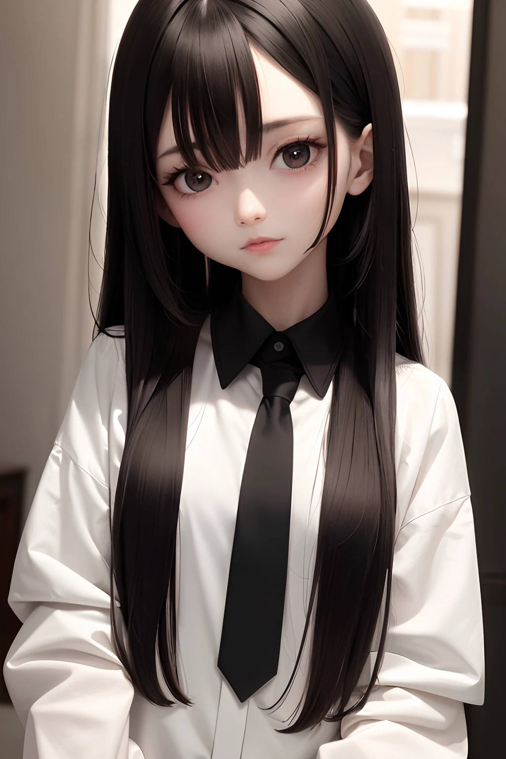 Best Quality, Masterpiece, Girl, Black Hair, Black Eyes, White Shirt