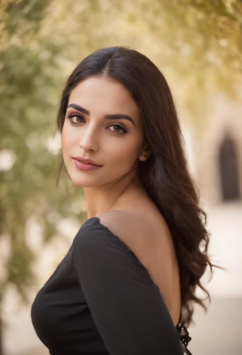 arafed woman in a black dress, middle eastern skin, beautiful arab woman, young middle eastern woman, beautiful iranian woman, arabian beauty, middle eastern, mid shot portrait, detailed face of an arabic woman, 7 0 mm portrait, portrait shot, close - up portrait shot, close up portrait shot, photo of a beautiful woman