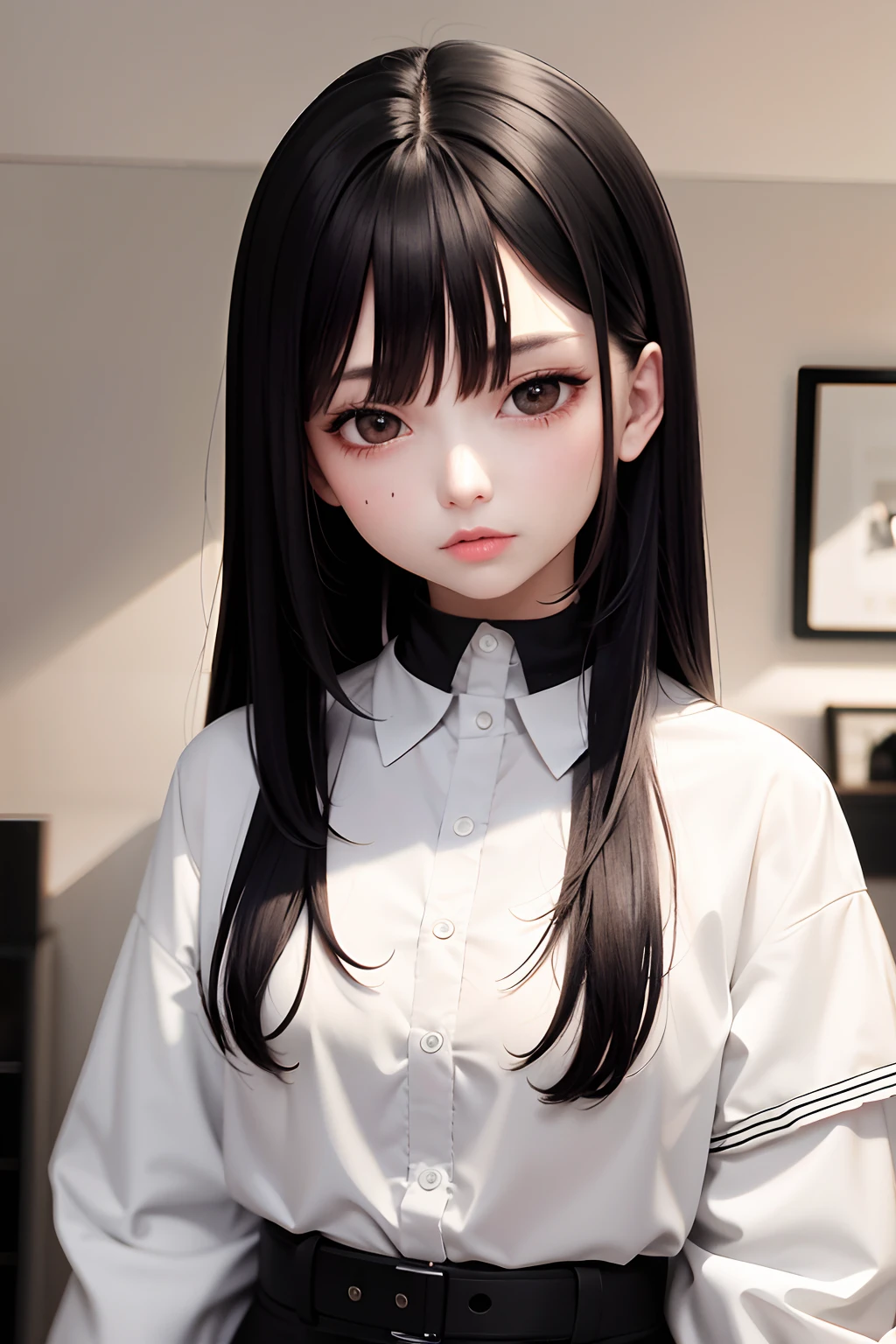 Best Quality, Masterpiece, Girl, Black Hair, Black Eyes, White Shirt