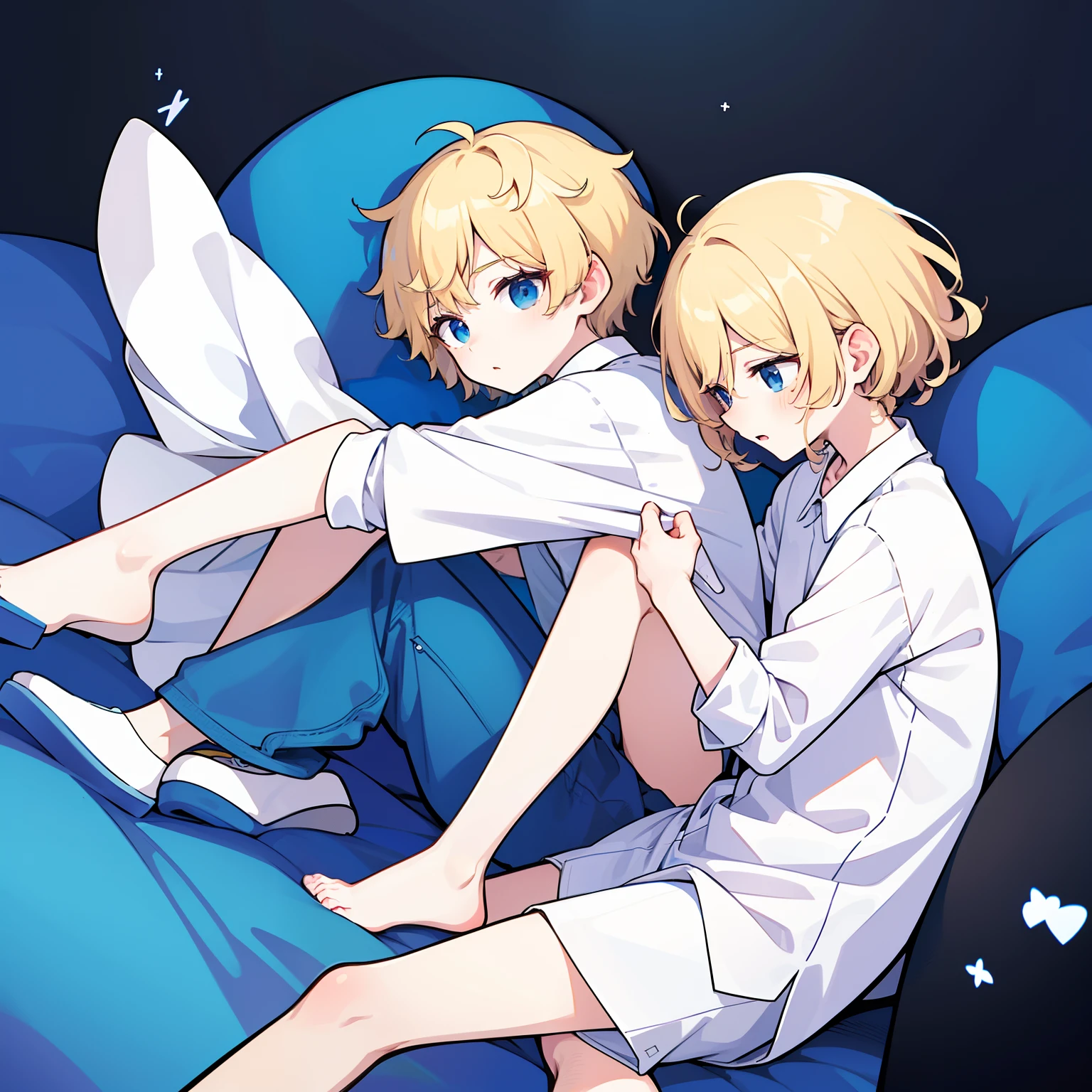 superfine illustration,Animated,1boy,man,Man's,gay,Yaoi,Guy,man,Man's,Short hair,Curly hair,Parted bangs,Blonde hair,Blue eyes,White skin,white  shirt,Precise legs,Handwriting style,Dynamic