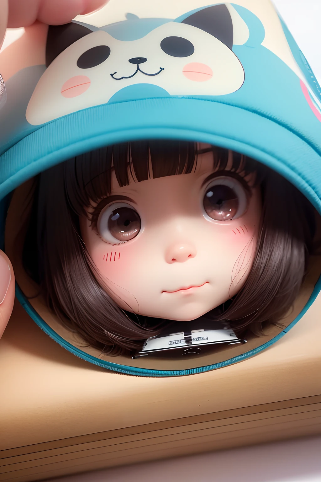 with a round face,Box eyes,There are pimples,short detailed hair,