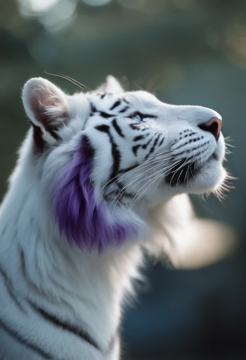 shaggy,Purple eye,独奏,shaggy male,underage,Full Body Furry,Fluffy fur,Light blue paws,light blue furs,White fur,No clothing,white color hair,The left ear is light blue, and the tip of the ear is dark blue,The right ear is white and the ear is pointed purple,gradient hair,multicolored hair,Fluffy tail,White tail,Purple tail pointed,short detailed hair,blunt bangs,Opens mouth and laughs,There are tiger teeth