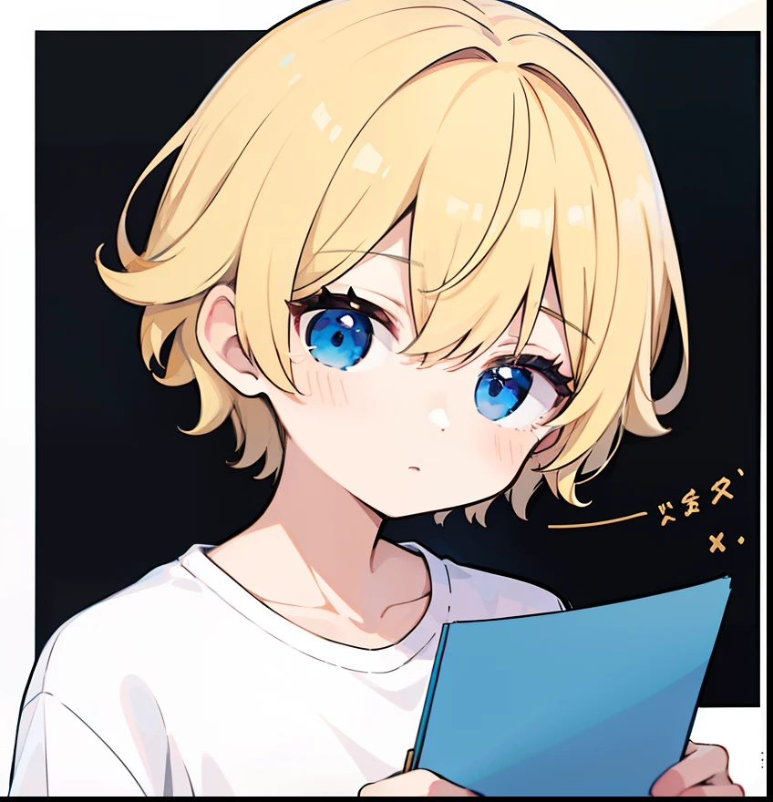 superfine illustration,masutepiece,Animated,1boy,man,Man's,gay,Yaoi,Guy,man,Man's,Short hair,Curly hair,Parted bangs,Blonde hair,Blue eyes,White skin,white  shirt,Handwriting style