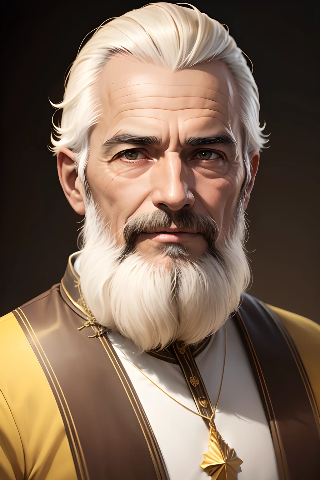 Generate a golden image of Simon Peter, Apostolo de Jesus, 65 anos, barba branca cabelos grisalhos, de frente.