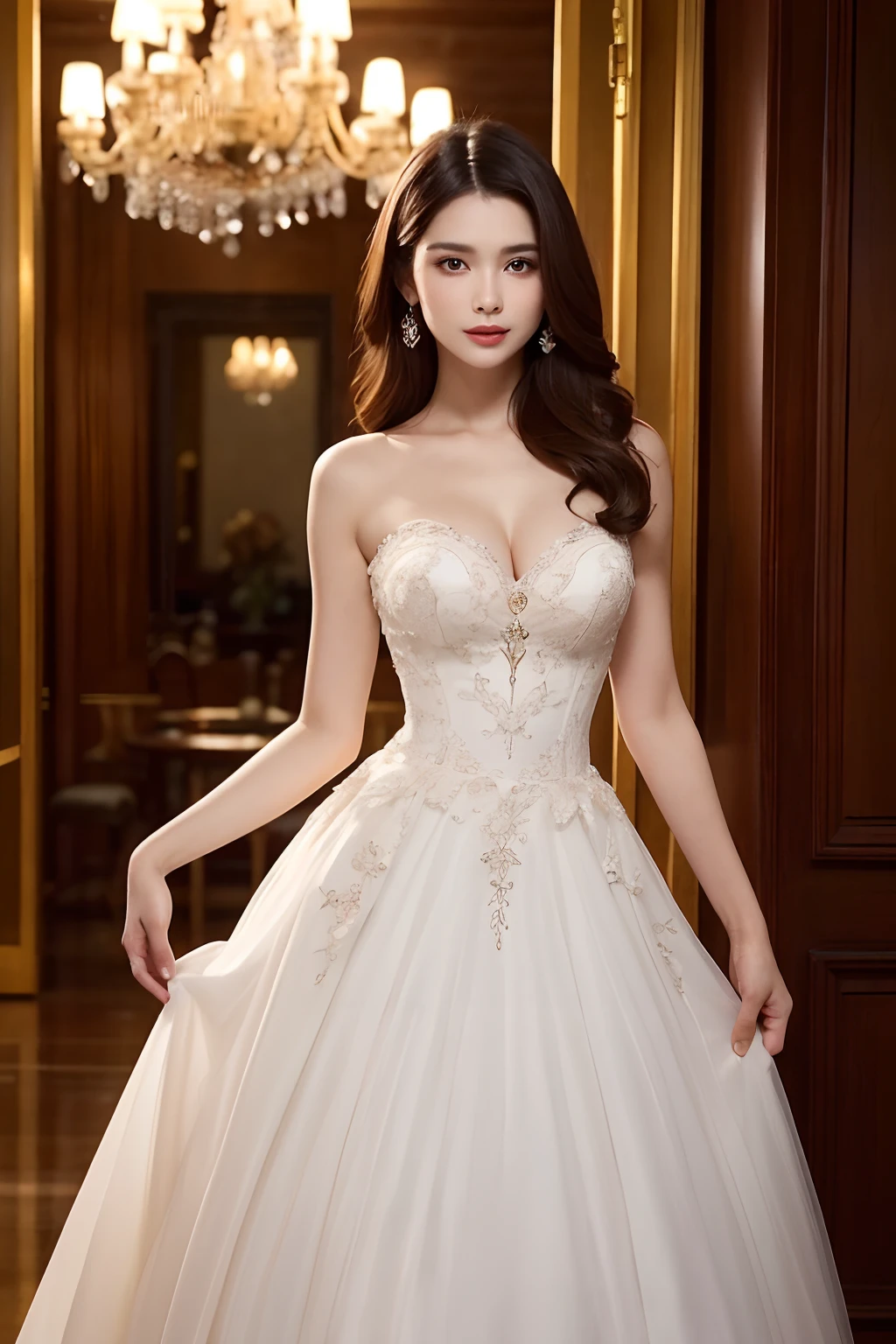 The face is beautiful, Facial features are delicate, The skin is fair, The figure is tall, The dress is stylish, Full of a sense of the times, The expression is vivid, Show confidence and attractiveness.