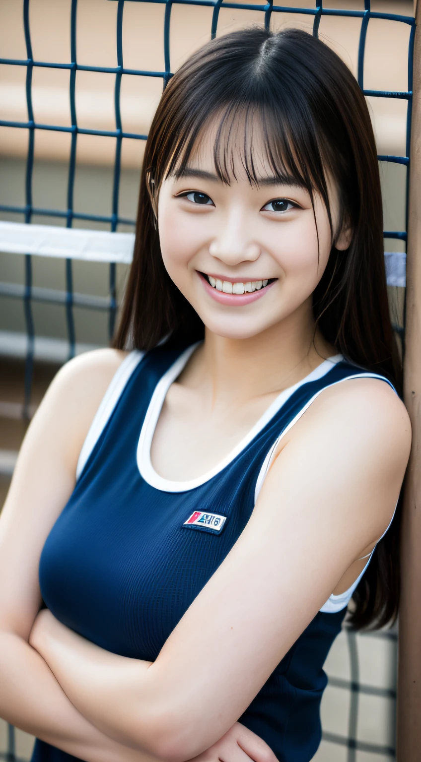 Slim female junior high school student、Small areola、She is smiling、Fair skin、Armpit、shoulder、clavicle、The nipples are transparent、uniform