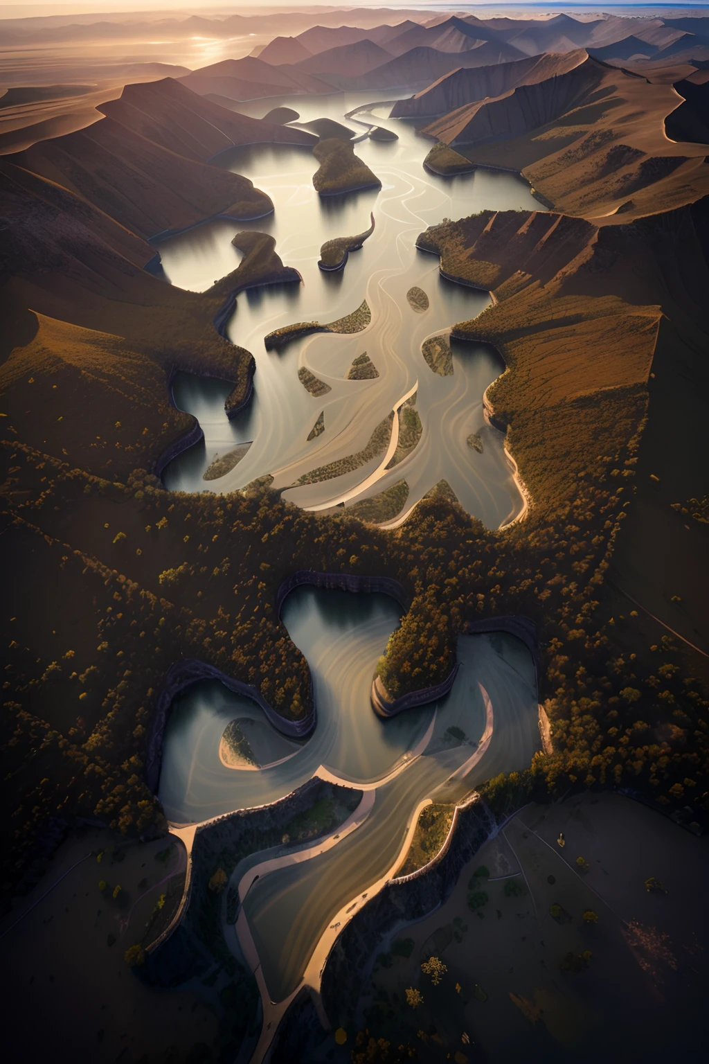 Mountain peaks, rivers, meandering, clouds, (intricate details), HDR, (intricate details, hyperdetailed: 1.2), cinematic shots, vignettes, centered