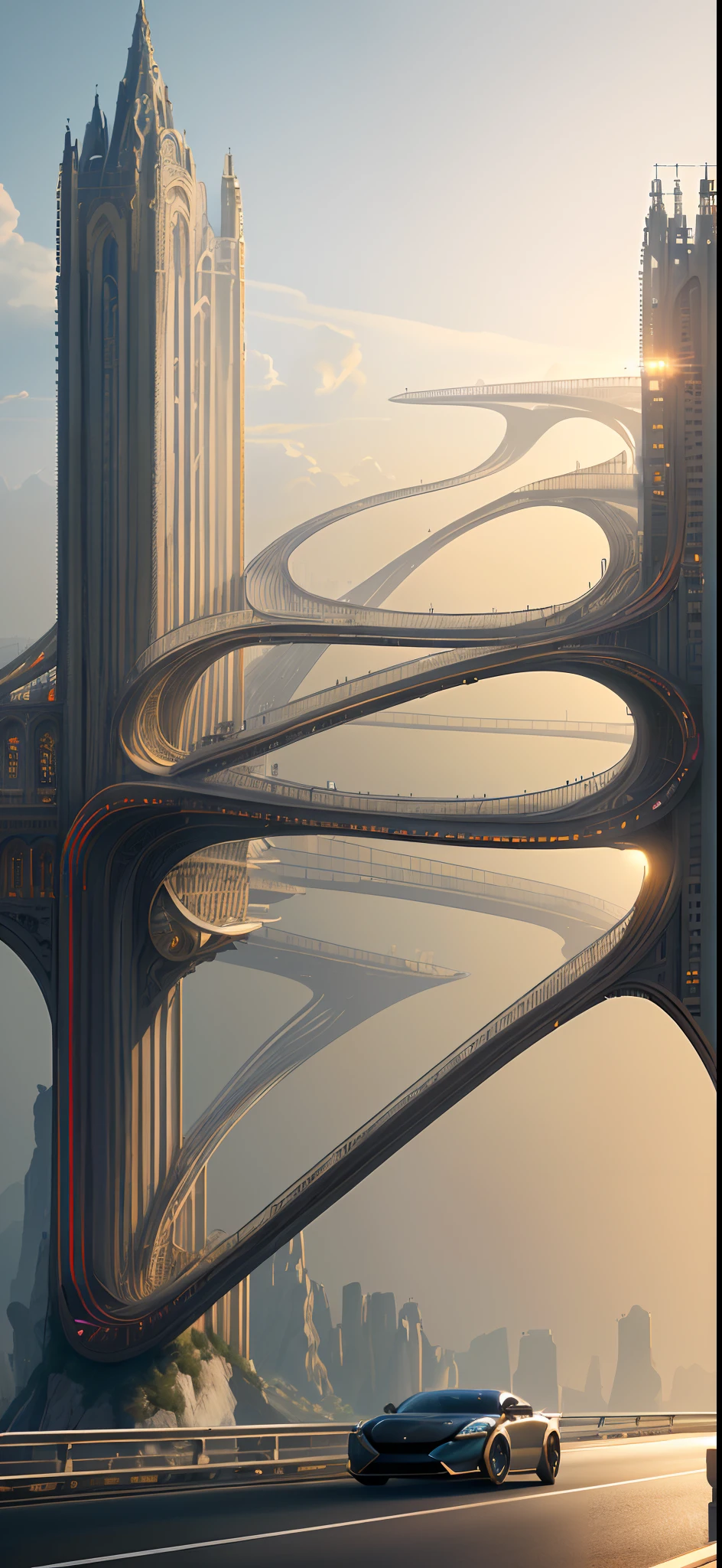 (Extremely detailed Cg Unity 8K wallpaper,Masterpiece),(optimum, An extremely delicate and beautiful),Rich in color,Contrasting architecture,exteriors, High-tech architecture,Dynamic pose, Detailed mechanism, SleekDesign.Machinary,highways