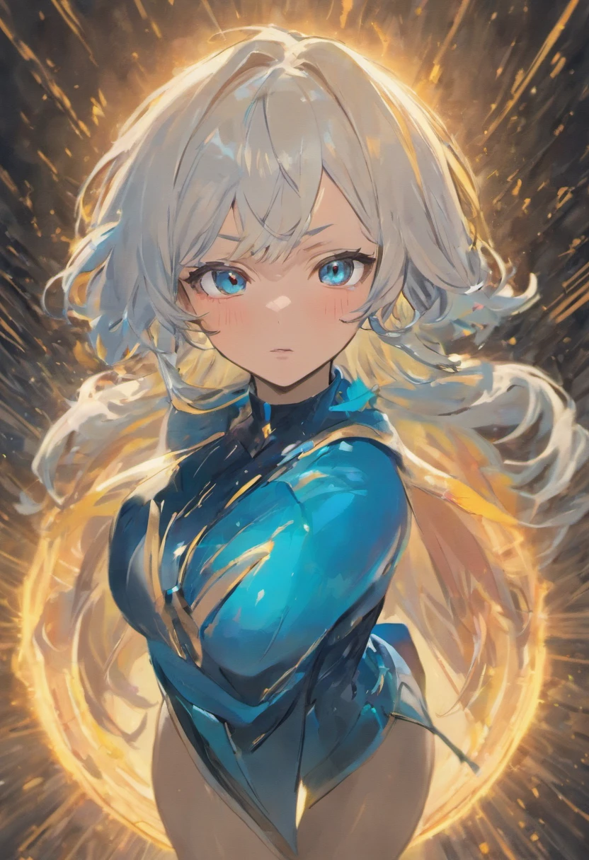 Dynamic man with clear facial features, White hair, Blue eyes, Strong fingers, In the struggle, with a muscular and toned body,, Wearing a black uniform, in her 20s. Artwork is created using illustrations、Has the best quality, 4K or 8K resolution. Images must be highly detailed and realistic, Vibrant colors and sharp focus. The overall color tone is well balanced、Lighting is professionally done, With studio lighting to highlight the scene. The style of artwork is portrait, Capture the dynamic movement and strength of the characters.Lunette de soleil、