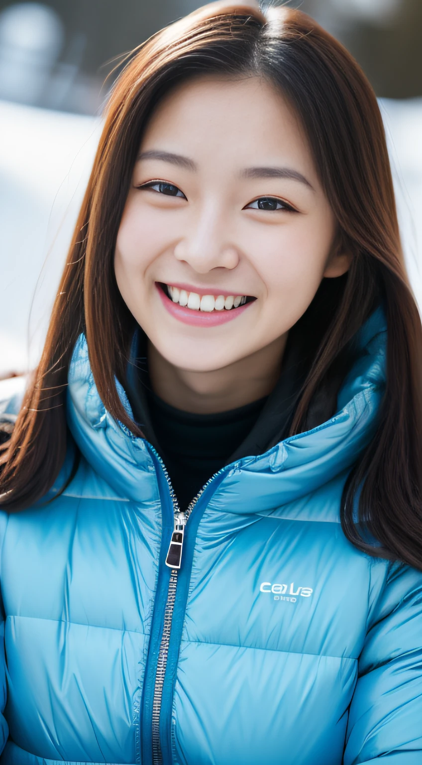 ((skiing))、full bodyesbian、a smile、(masterpiece、top-quality) 、kawaii、(Colossal tits:1.2)、((20 year old woman:1.2))、Young adorable Japan face, ,Soft portrait shots,in 8K,、Young cute gravure idol