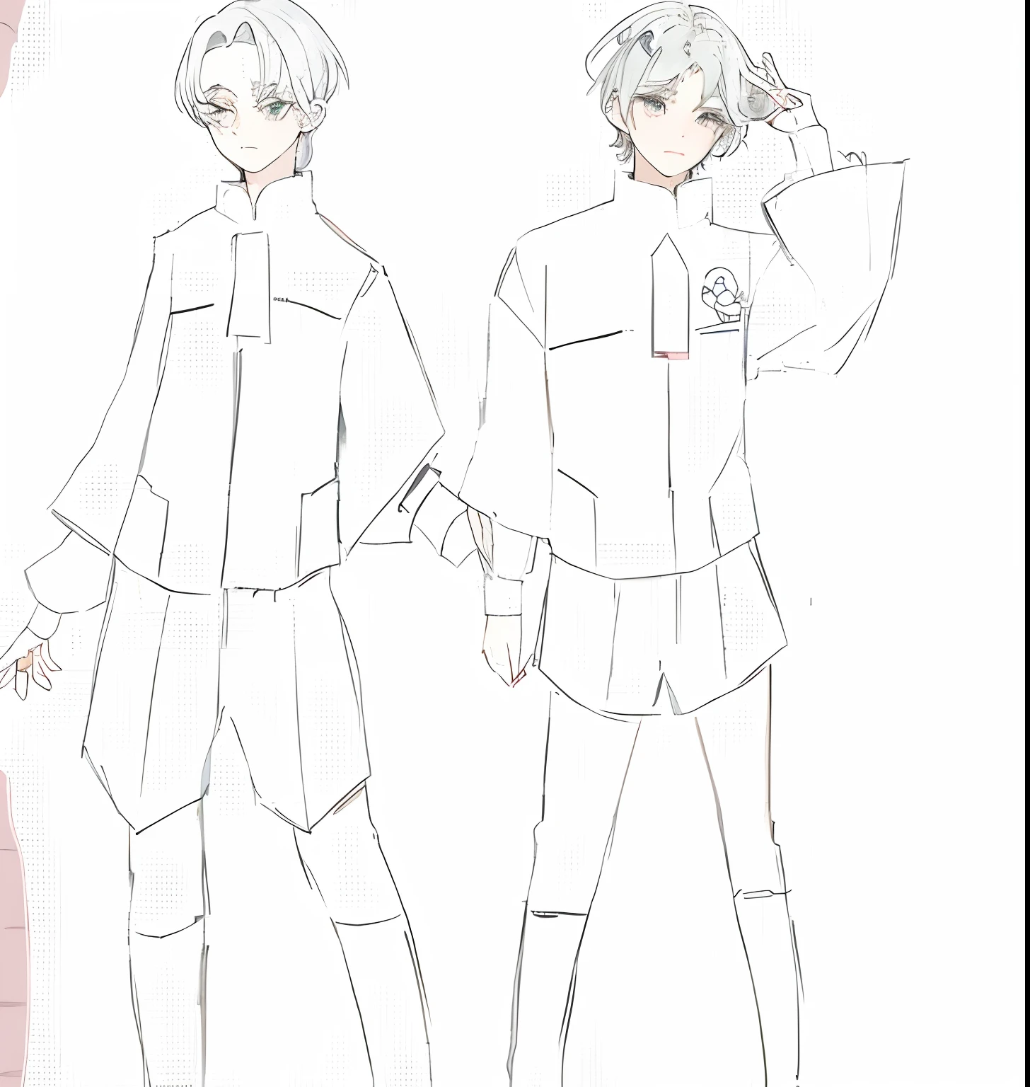 Boy with dark green hair and eyes(Left Side)，Boy with gray hair and pink eyes(kanan)，Holding hands