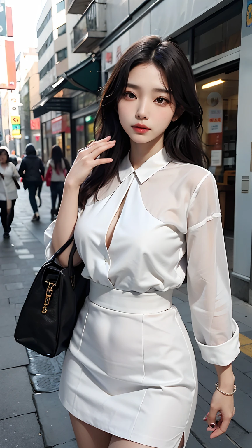 ((high quality, masterpiece:1.4)), 1girl, ((elegant, majestic, beautiful, korean, upper body, street clothes:1.4, pretty face, noon, street background:1.2)), absurdres, high details, intricate, intricate details, sharp focus, screen space reflextions, RTX, edge lighting, rim light, rim lighting, best lighting, 8K, HD, Full-HD, Ultra-HD, Super-Resolution, Megapixel, Refreshing, Lumen Reflections, TXAA, De-Noise, Shaders, Post Processing, Post-Production, insanely detailed and intricate, hypermaximalist, hyper realistic, super detailed