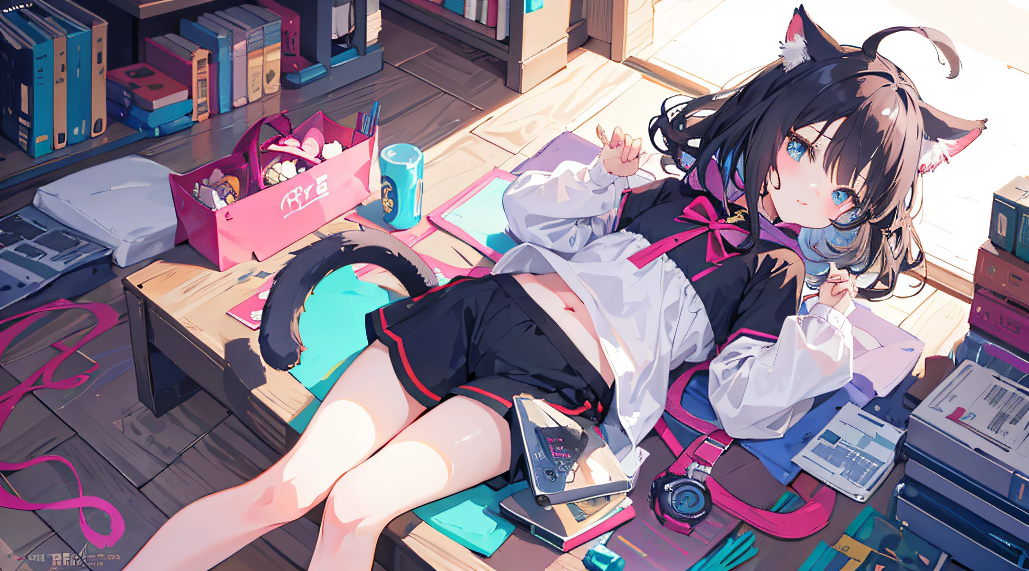 Cute little girl s, Pixel art, game character, best quality, cat ears, cat tail, high resolution