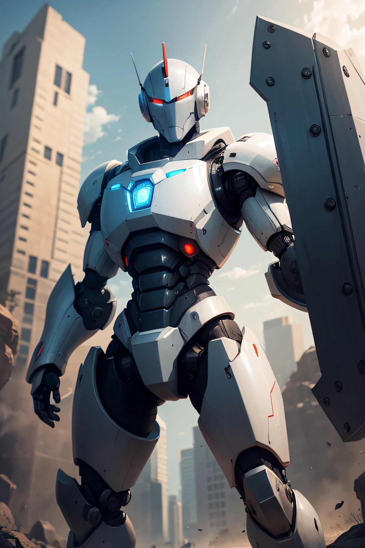 Robot with giant defense shield