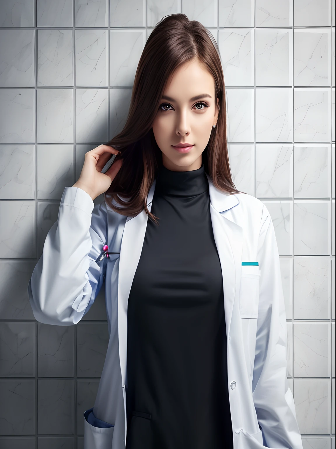 beatiful lady,brown hair,brown eye,doctor's clothes