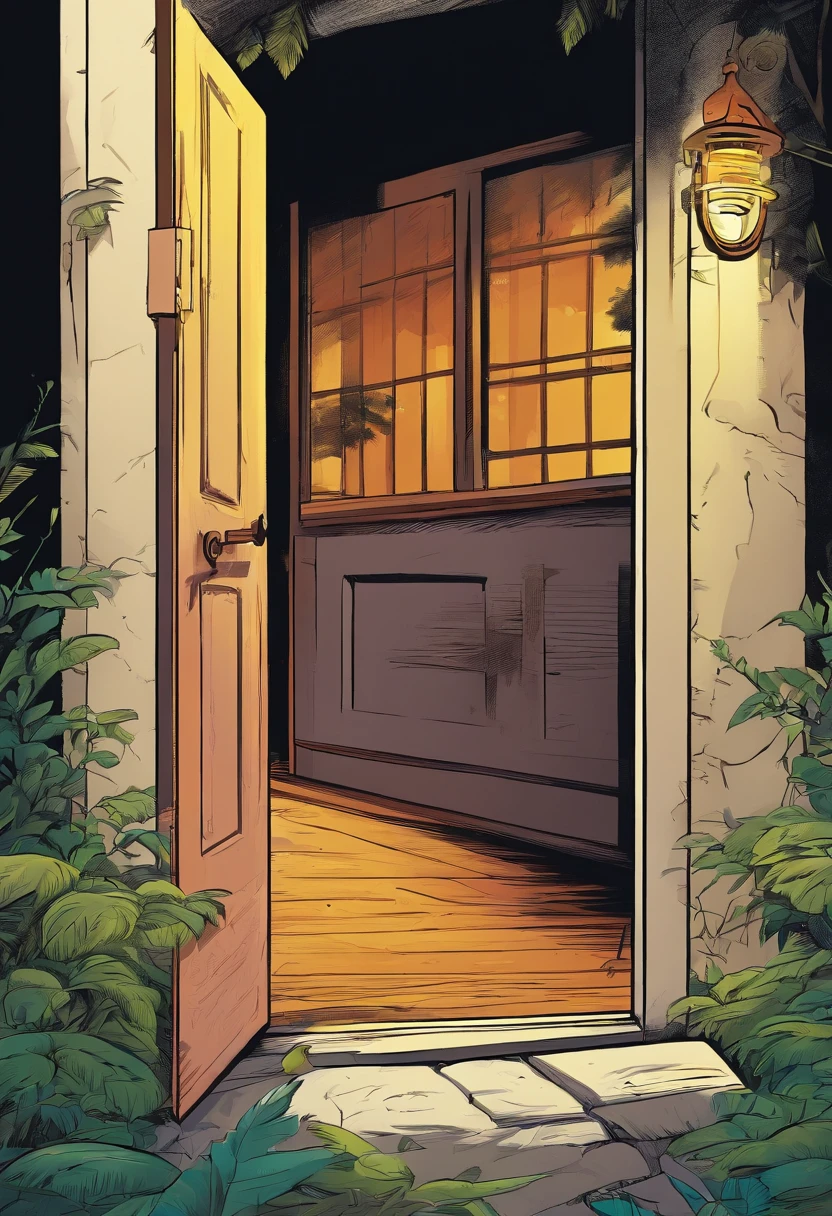 The boy groped his way forward in the dark，After pushing open the door of the room, I saw a forest，There is also a chalet in the distance