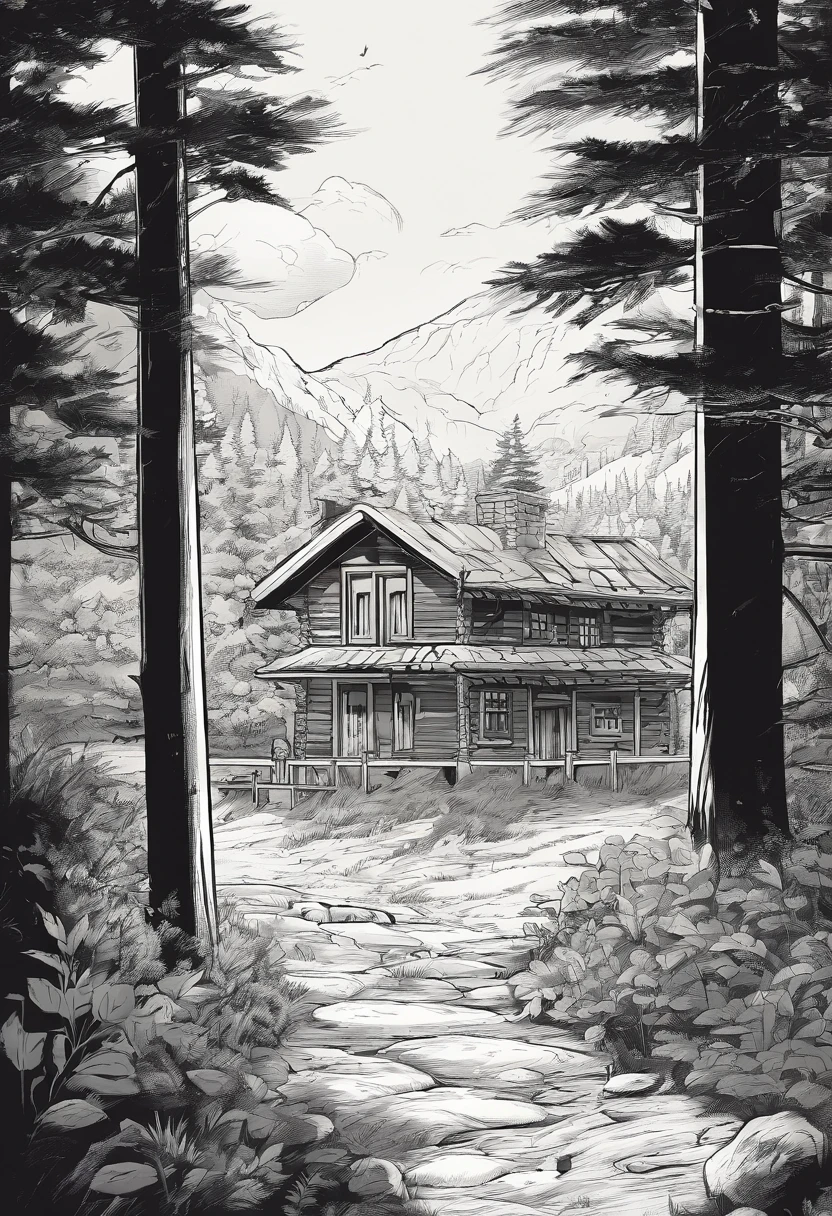 The boy groped his way forward in the dark，After pushing open the door of the room, I saw a forest，There is also a chalet in the distance