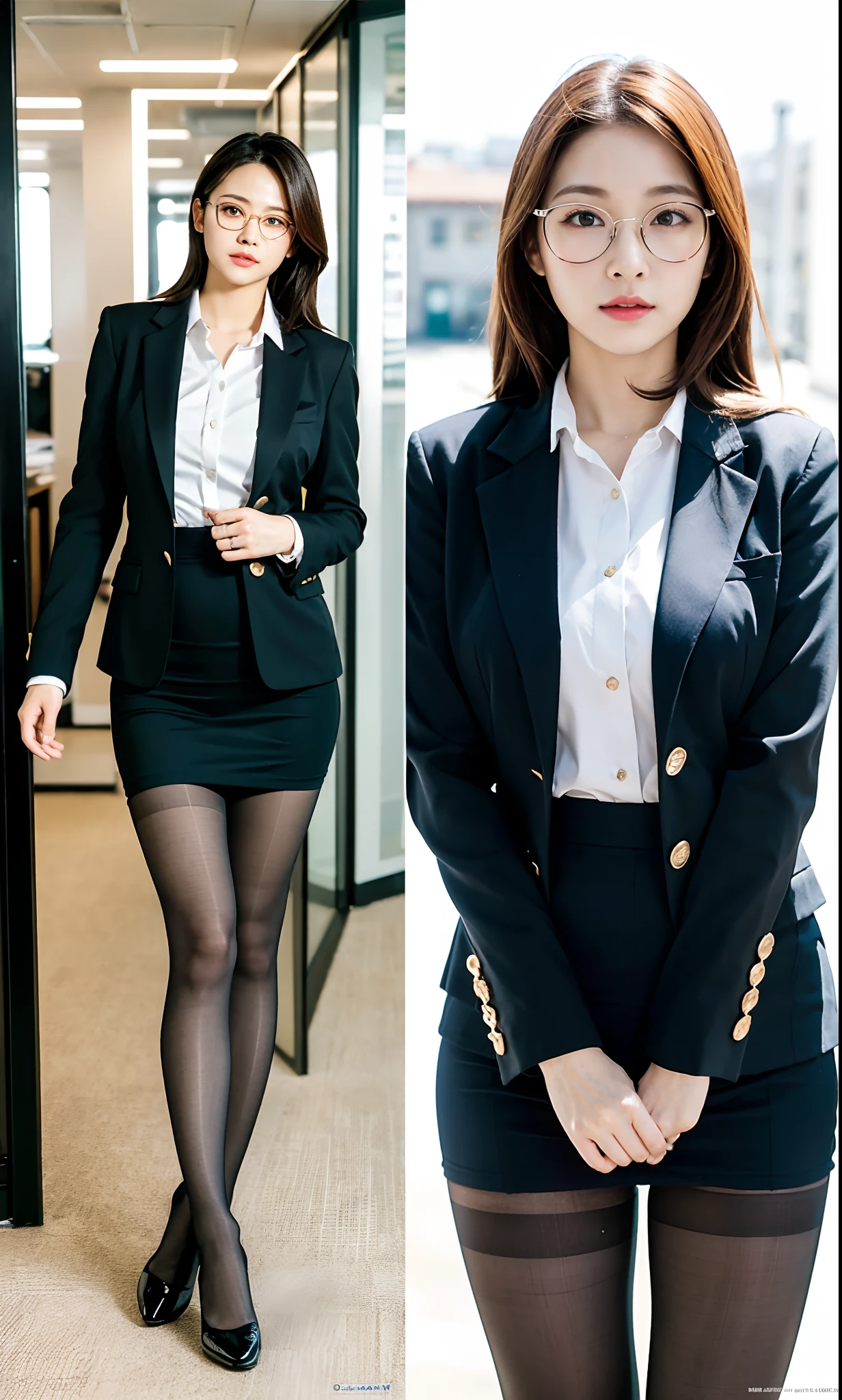 (best qualtiy,4K,tmasterpiece:1.2),Pretty women,1girll,Raised sexy:1.1,Dark black hair:1.1,Woman in flight attendant suit,Soaked flight attendant suit,Super detailed face,Detailed lips,A detailed eye,二重まぶた,Black mini skirt white stockings,Stand up