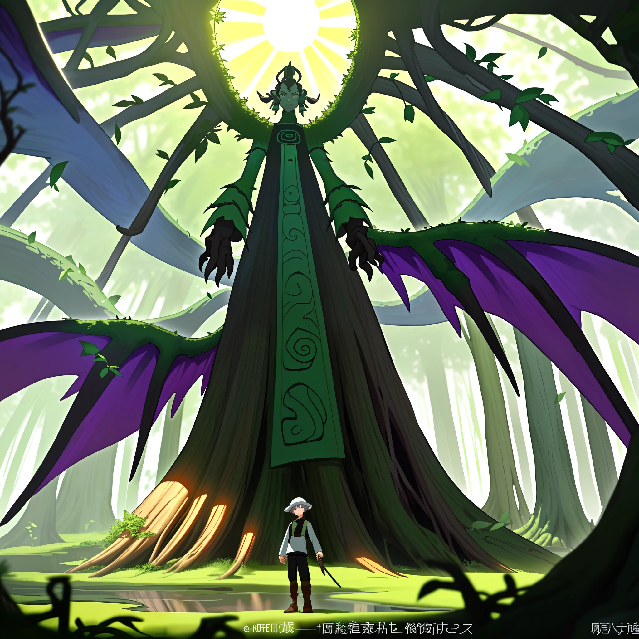 This is a weirdo with the characteristics of a Western magic dragon,(The image of this figure is like a totem pole for ethnic minorities:1.3),It's tall,Use both hands as weapons,(The hand is like the root system of a big tree),(/Its body is bound by dark green vines:1.3/),(//Behind it are a pair of huge wings,Intertwined with countless vines:1.4//),Stand on the mysterious circular altar。Break!。in the darkness nigth, Humid Black Forest,(The roots of the tree are staggered,There are quite a few mushrooms growing:1.3),(Purple mud floor,Mycelium is everywhere:1.3),(The canopy shades the sun,Only a small amount of light shines on the earth piecemeal through the gaps between the leaves:1.3)。The atmosphere should feel oppressive,There is an image of not being angry and self-threatening,Excellent enemy characters,master piece,8K wallpaper,Remove the watermark