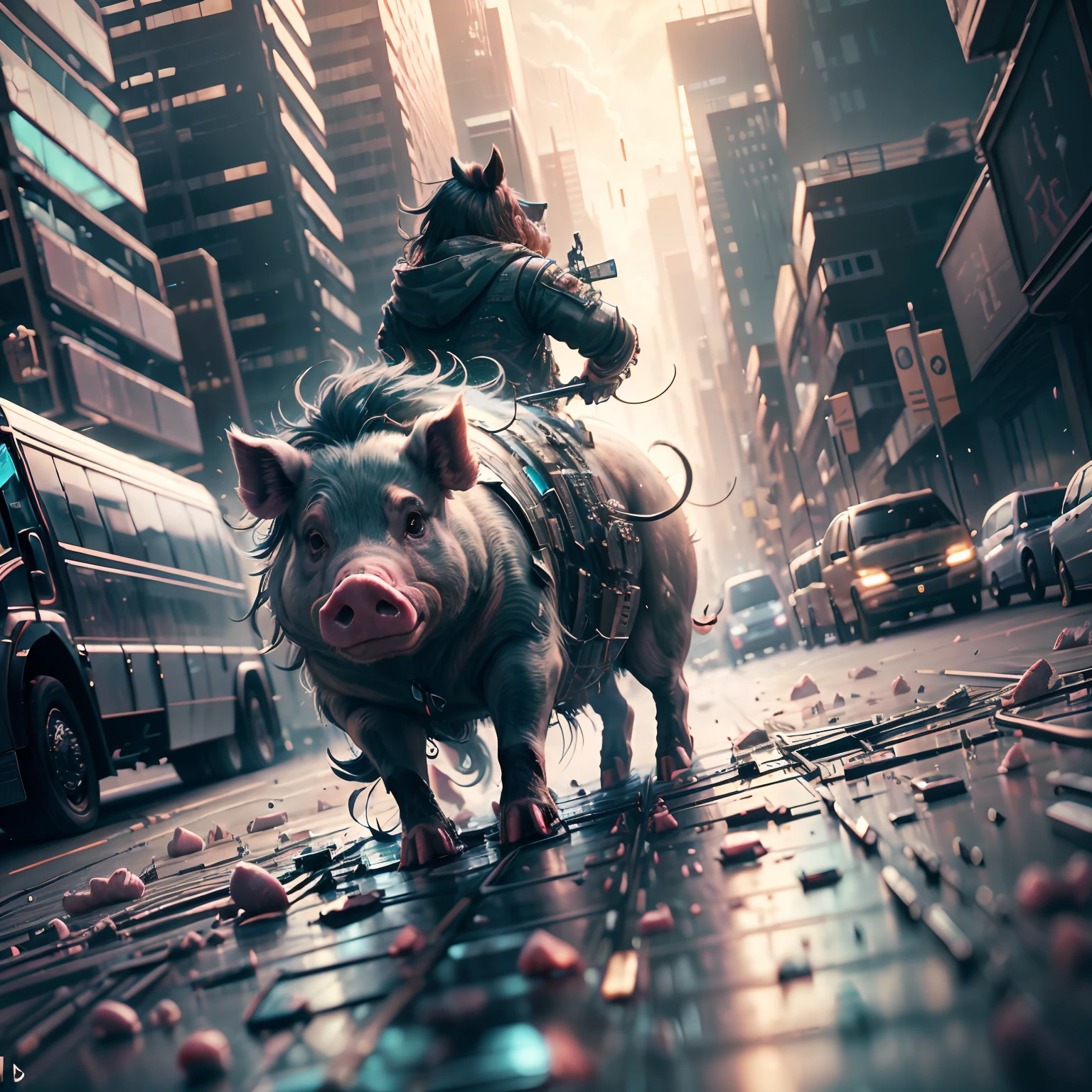 /imagine prompt: illustration of A pig ,pig::10, low angle::6, blood::4, traffic accident::9, Full Length Shot, Unreal Engine::15, Cyberpunk light::14, Dramatic light::11, Dramatic::16, 8K Resolution::10, Digital cityscape, Steampunk::10, Color Photography --seed 485255 --s 100 --q 2 --c 3 --v 5.1