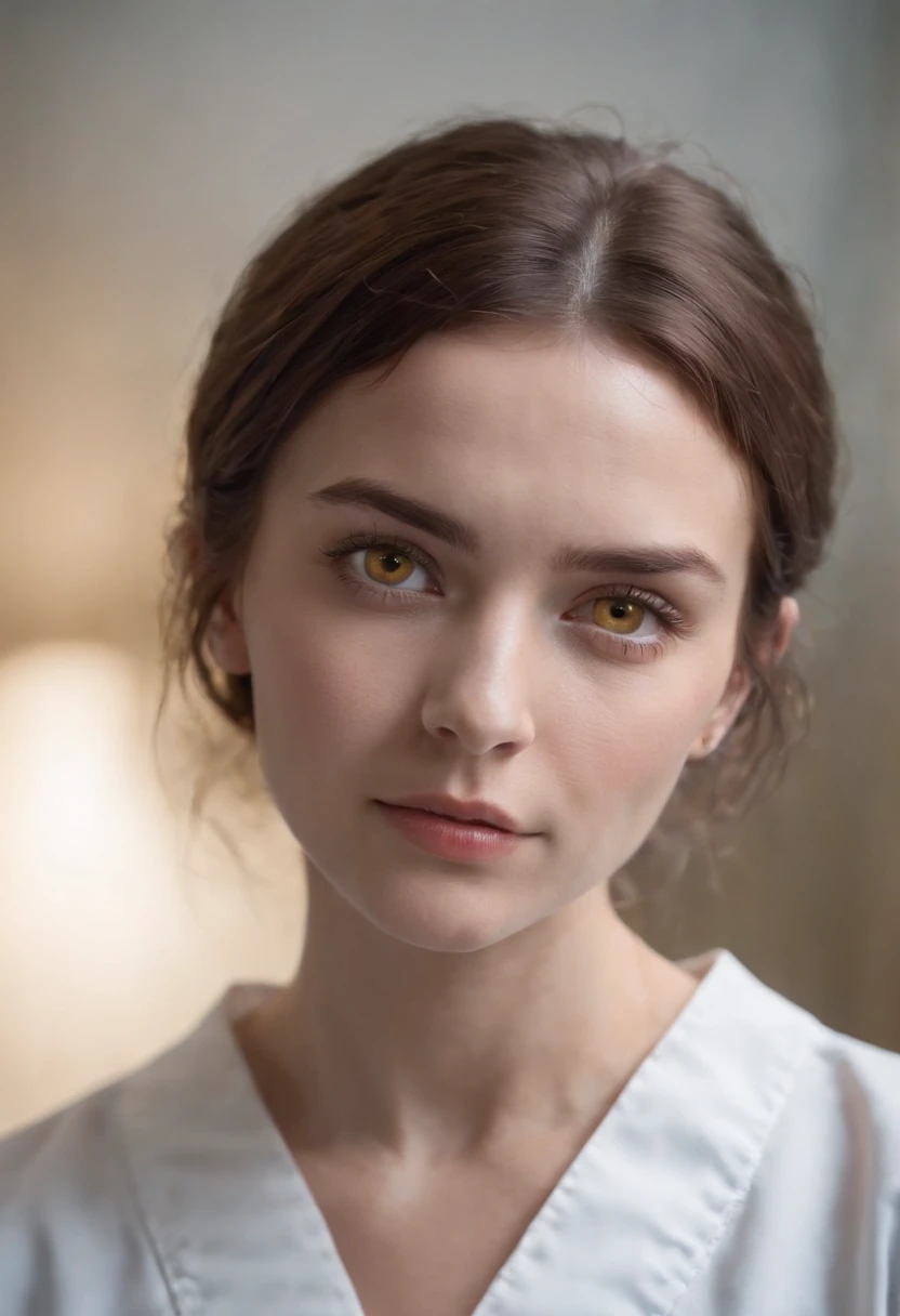 closeup of a european woman, yellow eyes, short brown blobde hair, dark horror hospital background, hospital gown, patience, horror hospital, psycho, in the hospital bed, natural skin texture, 24mm, 4k textures, soft cinematic light, RAW photo, photorealism, photorealistic, intricate, elegant, highly detailed, sharp focus, ((((((cinematic look)))), soft tones, insane details, intricate details, hyperdetailed, low contrast, soft cinematic light, dark colors, exposure mix, hdr, faded