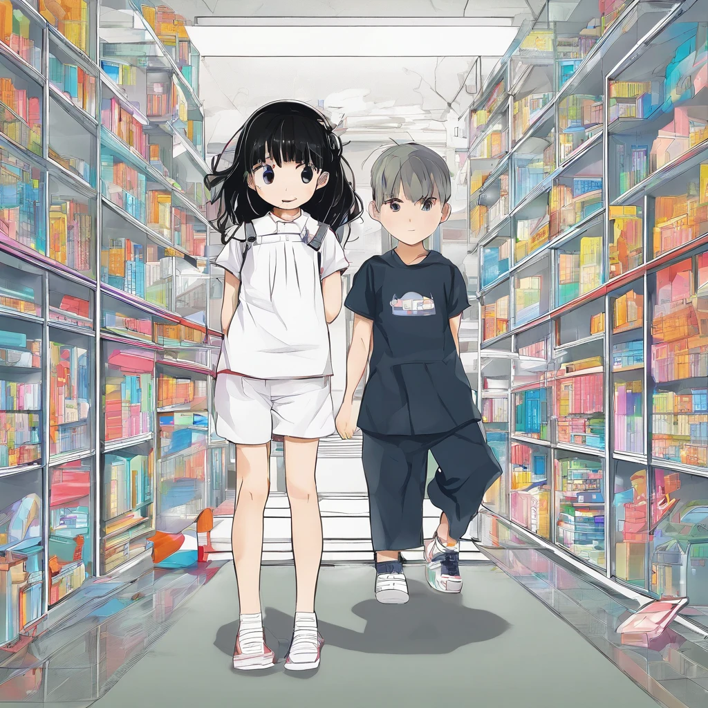 The boy sat up from the ground，Looking at a little girl with long black hair standing in the empty room，A puzzled expression appeared