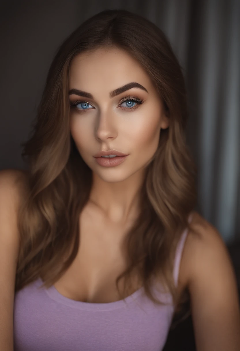 arafed woman fully , sexy girl with blue eyes, ultra realistic, meticulously detailed, portrait sophie mudd, blonde hair and large eyes, selfie of a young woman, bedroom eyes, violet myers, without makeup, natural makeup, looking directly at the camera, face with artgram, subtle makeup, stunning full body shot kneeling on bed, in bedroom, medium to large size bust; ; ;naked