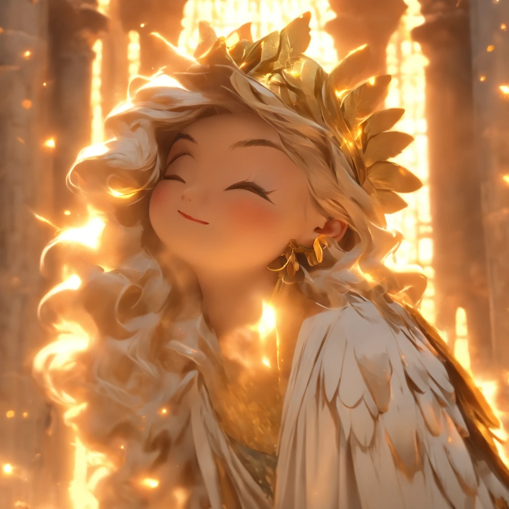 (Numerous award-winning masterpieces, with incredible detail, textures and maximum detail), (hyper realistic:1.4), (realistic:1.3), (best quality real texture skin), ((medieval world)), finely detailed eyes, finely detailed face, (female clergy in white, female priestess in white, female clergy in black, female priestess in black,), Gentle eyes, (She has a mischievous smile on her face), Friendly and girlish face, (Angels soaring through the heavens), ((large raptor wings back of her shoulders)), (((Folded wings))), Glass earrings on the ears, (((dramatic photo))), twilight, sunset, dusk, (fancy movement pose), (Dramatic Light), (A majestic sight), (Her expression is serene full of tenderness and very beautiful), (flamboyant pose), (golden hair, silver hair, chestnut hair), ((Full-length portrait)), ((looks up)), ((looking down)), ((full-body standing image)), ((gives full-body standing image)), (Around her neck is a simple necklace of exquisite workmanship), Old ruins infested with plants, great temple, great cathedral, great shrine, temple ruins, detached temple, magic circle, Ruins of an ancient castle, Deserted ruins, crumbling ruins, Ancient ruins with clear water, wavelets, running water, Shining majestic cloud masses and sky, halo optical phenomenon, Sacred Light,
