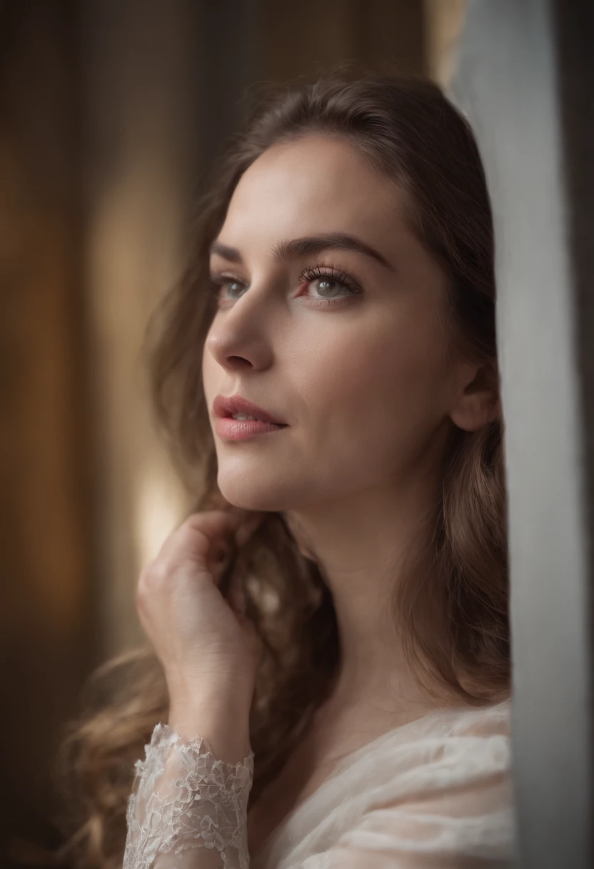 Close up de uma mulher europeia, olhos amarelos, cabelo castanho curto blobde, fundo escuro do hospital do horror, Avental Hospitalar, patience, hospital do horror, Psicopata, no leito hospitalar, textura natural da pele, 24 mm, Texturas 4k, soft  Cinematic Light, Foto RAW, fotorrealismo, fotorrealista, intrincado, elegante, altamente detalhado, foco nítido, ((((((cinematic look)))), tons suaves, detalhes insanos, detalhes intrincados, hiperdetalhado, baixo contraste, soft  Cinematic Light, cores escuras, exposure mix, HDR, desbotado