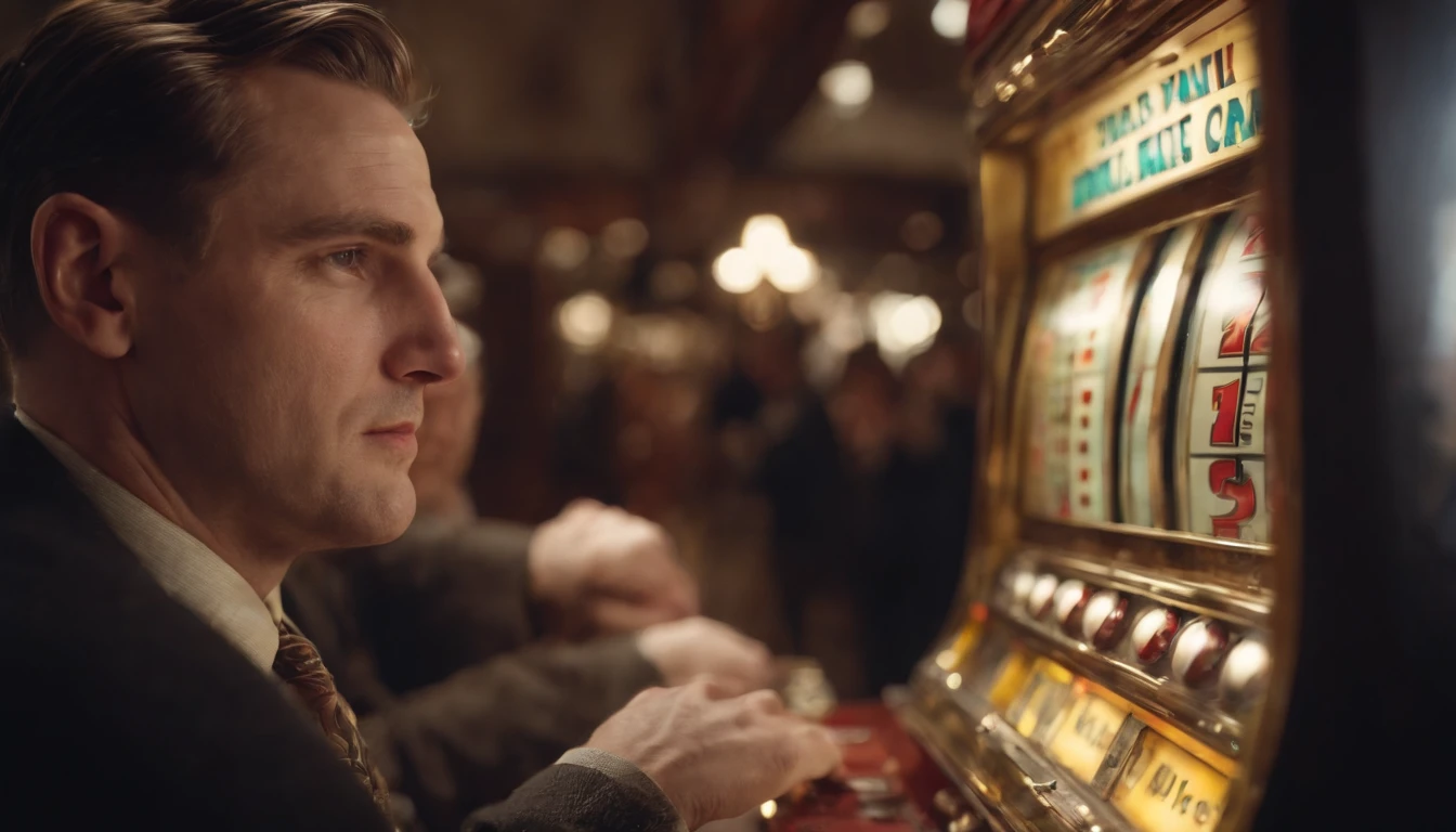man destroying slot machine in the 1930s