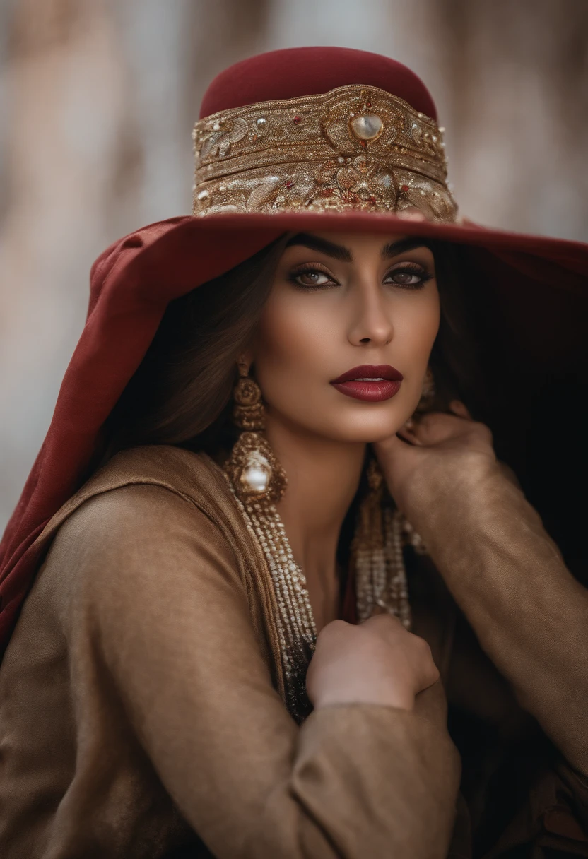 Masterpiece, highest quality, hyper-realistic portrait of an arabian girl with Indian beauty. (8k, best quality), {{perm) on face}}, cum_in_mouth. Red lipstick. Sindur in head Face is full of cum. Cuming from mouth.She is looking at mounitains. Close up face photo. Cum on face obligatory