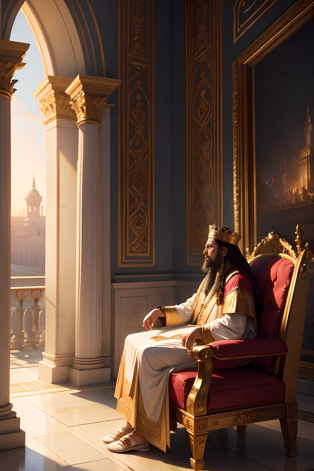 king solomon talking to god. palace, 8k, realistic