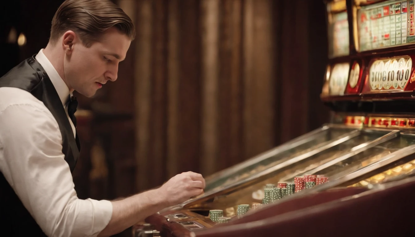 a man smashing slot machines on a beat in the 1930s