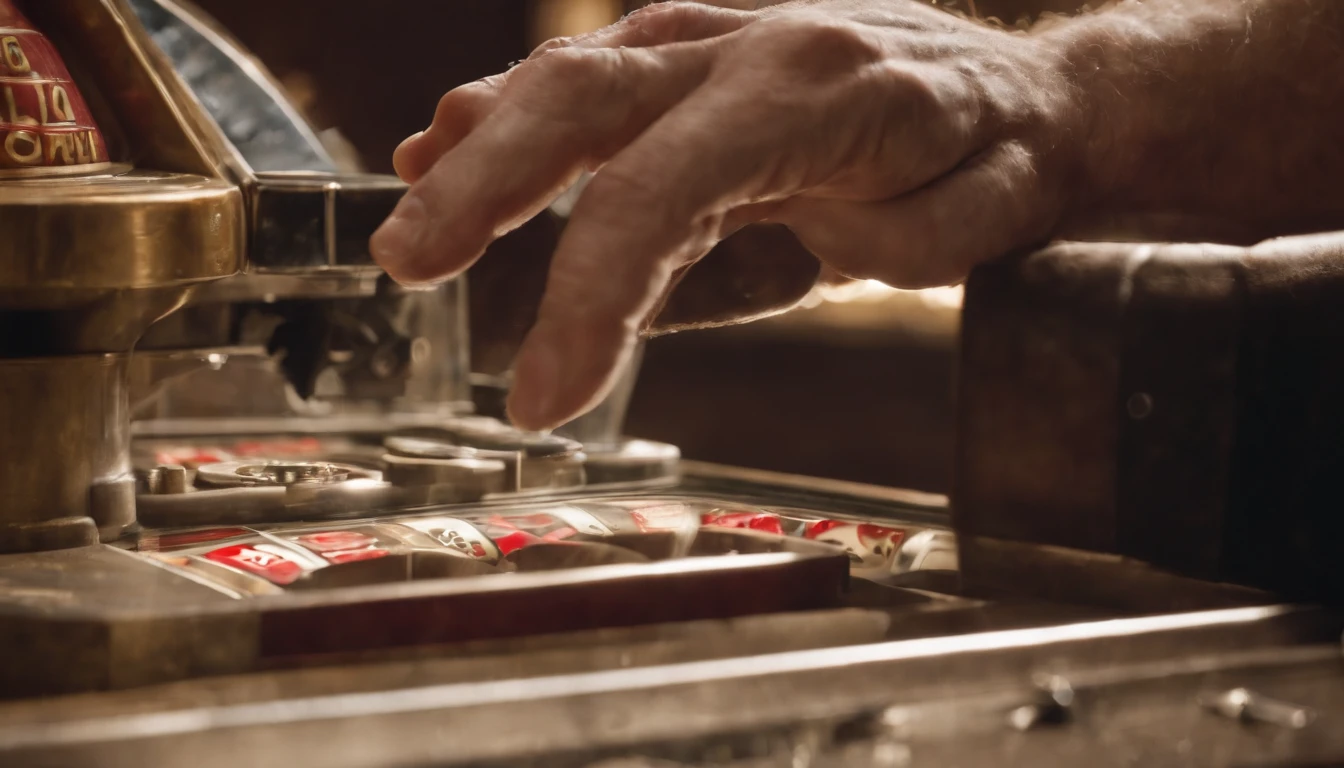 a man smashing slot machines on a beat in the 1930s