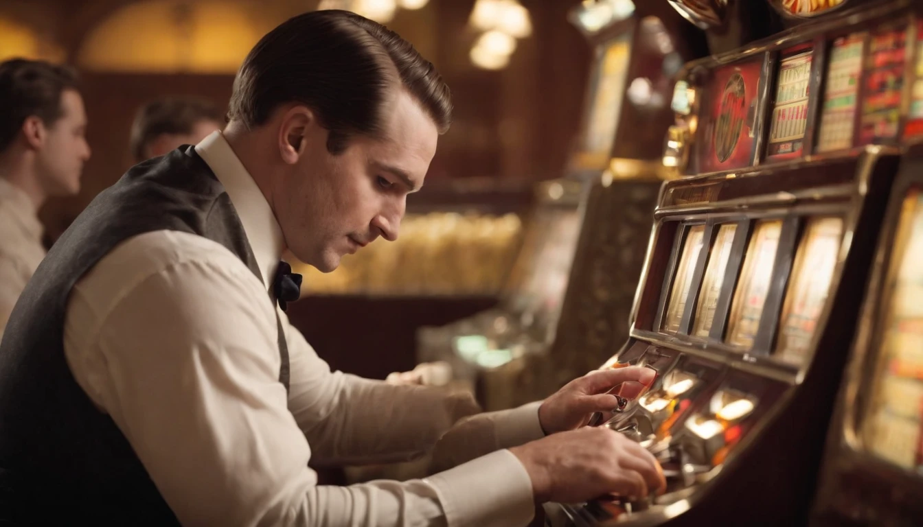 a man smashing slot machines on a beat in the 1930s