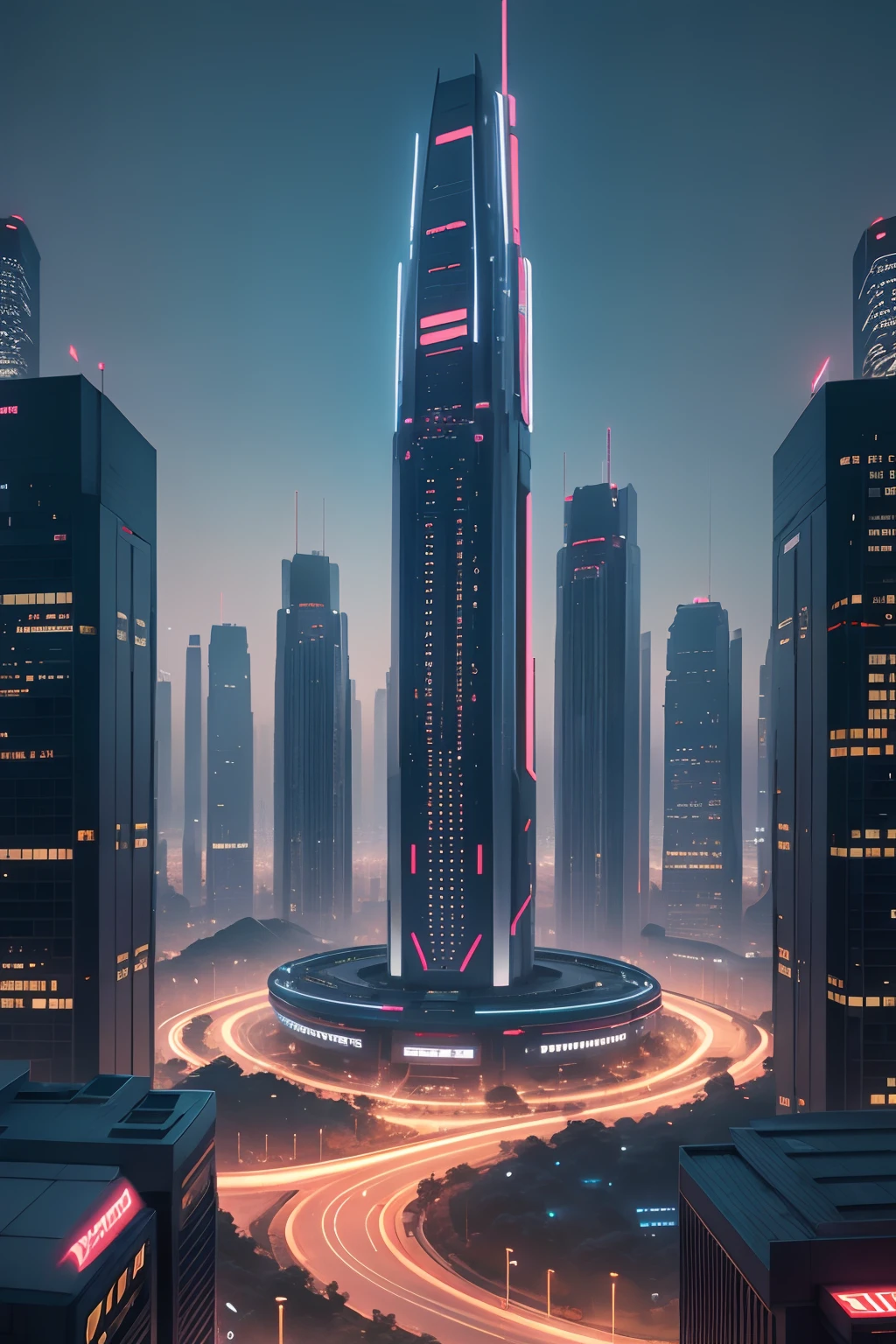 Generate an image of a futuristic Korean city