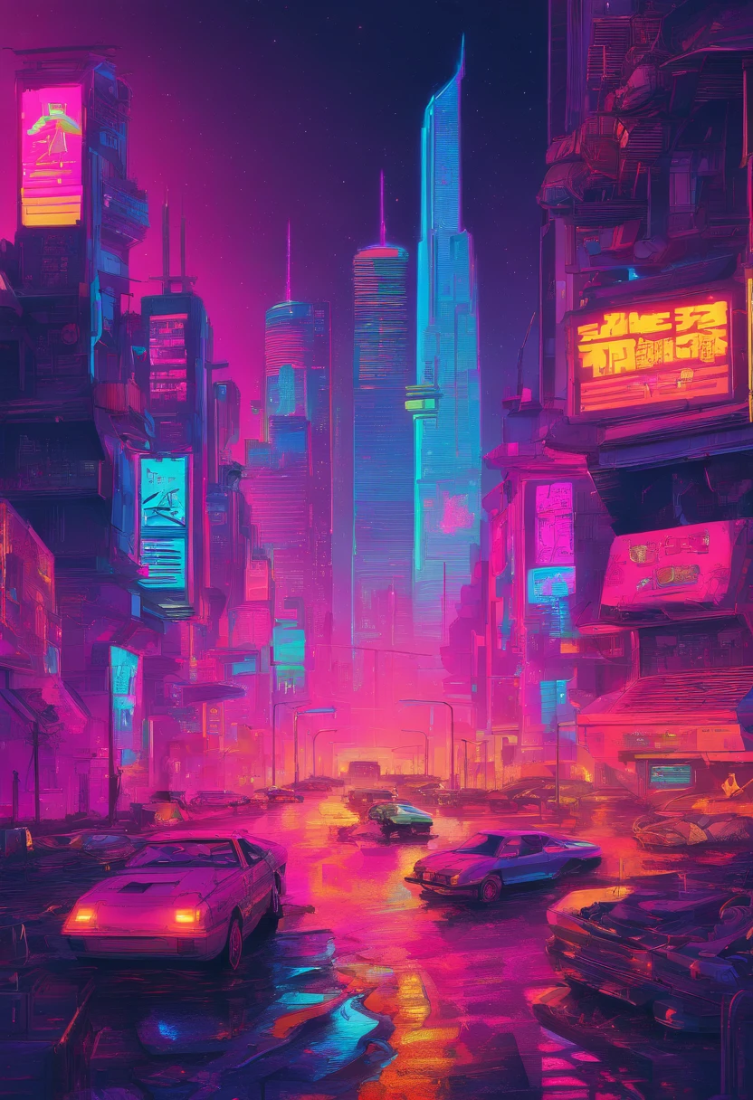 Serious light pollution，A world without sunlight，High-rise buildings are becoming more and more numerous and dense，Some places are dilapidated，There are no plants，The air is stagnant，without humans。