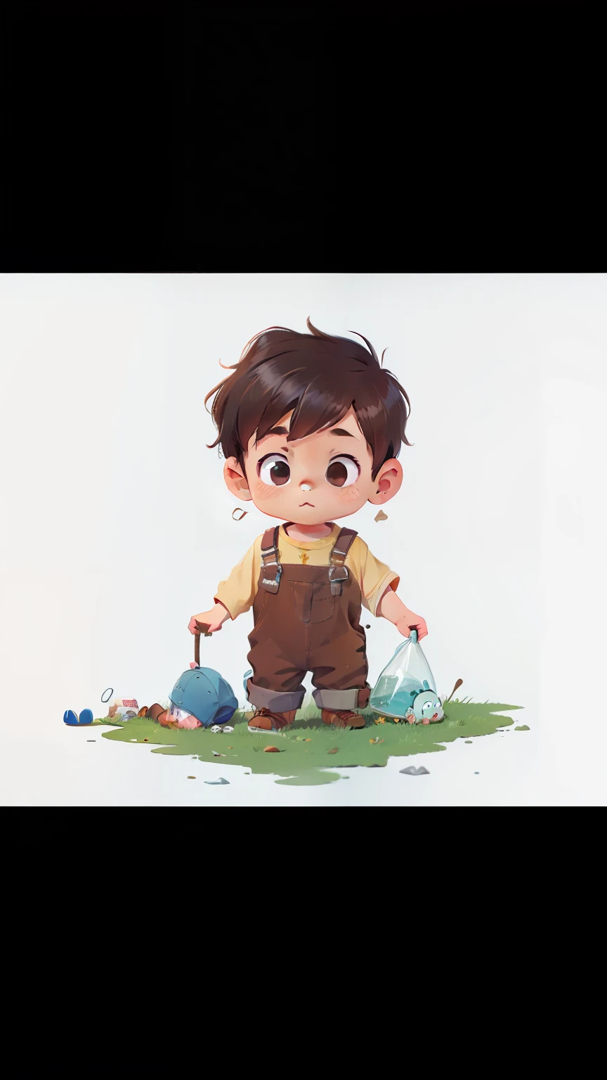 baby boy wearing brown overalls