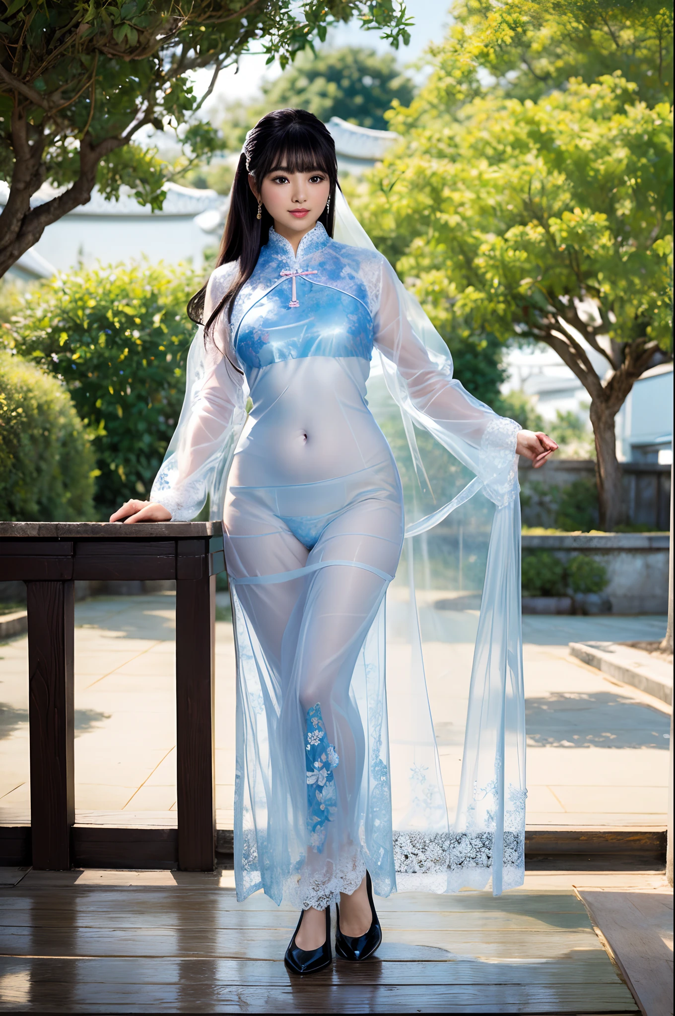 Timeless charm、elegance、Ultra ultra high definition like a photo movie、Super Real、8k、HDR、An ultra-high picture quality、masterpiece、(NSFW:1.5), In the middle of the flower garden、cowboy shot、Vietnamese Girl、One Girl、(See-through lace Ao Dai:1.5)、(Translucent Ao Dai:1.5)、amarelo、soft smiling、Black eyes、long flowing black hair down to the back、beautiful countenance、Exquisite face、perfectly proportions、Drop-shaped chest、爆乳、Constriction、Navel、Crotch gap、Tempered round buttocks、shapely neat buttocks、thighs thighs thighs thighs、Sexy soft pose、Curved form、beautiful curves、Elegant and vivid Ao Dai、relax、Flowers blooming around、Complex patterns、Vibrant colors、A garden full of colorful flowers、A paradise of natural beauty、A quiet、Splendor、Beautiful flower garden in the background、(Background is blurred:2)、