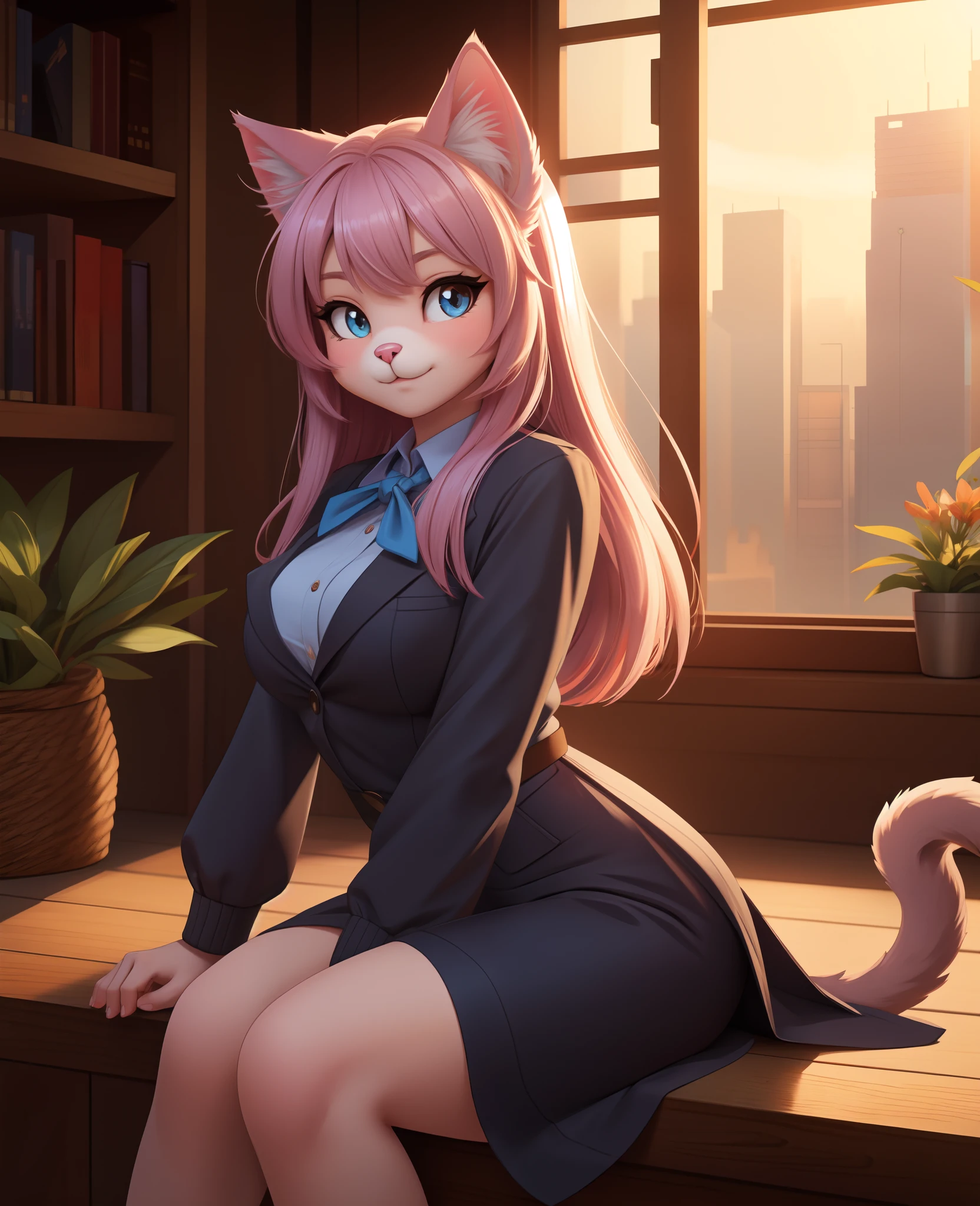 image of anthro cat girl, female, furry, beauty, cute, adorable, hi res, sharp, detailed background