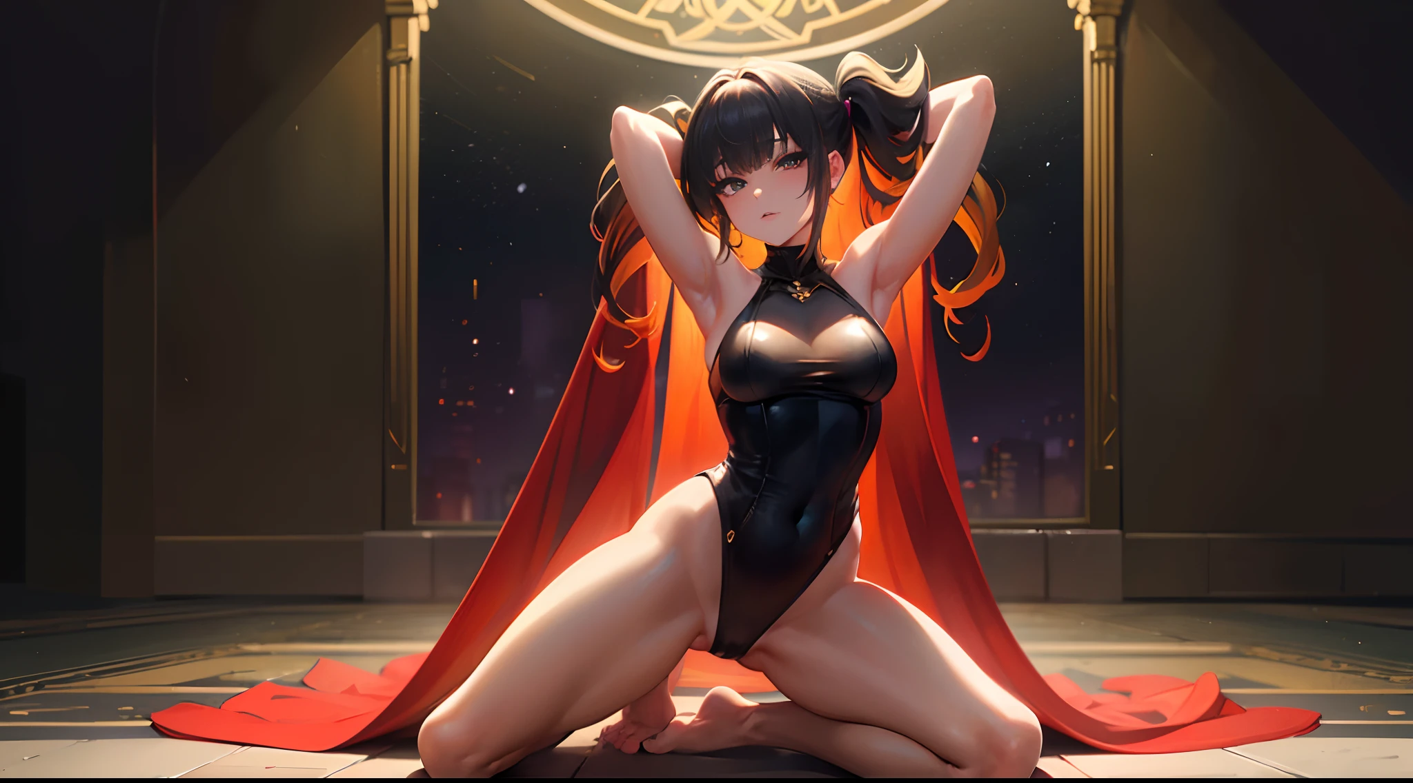 masterpiece, lots of detail, 4k, 8k, ((ultra-detailed)), highres, soft lighting, milf, solo, evening dress, lounger, posing, arms up, long legs, {green eyes|red eyes|blue eyes|gold eyes}, bangs, {very long hair|short hair|curly hair}, {red hair|black hair|blonde hair|multicolored hair|green hair|purple hair}, {twintails|ponytail|loose hair|bob cut|hime cut|tomboy}, warm, {standing|sitting|kneeling|laying down|posing}, detailed hands