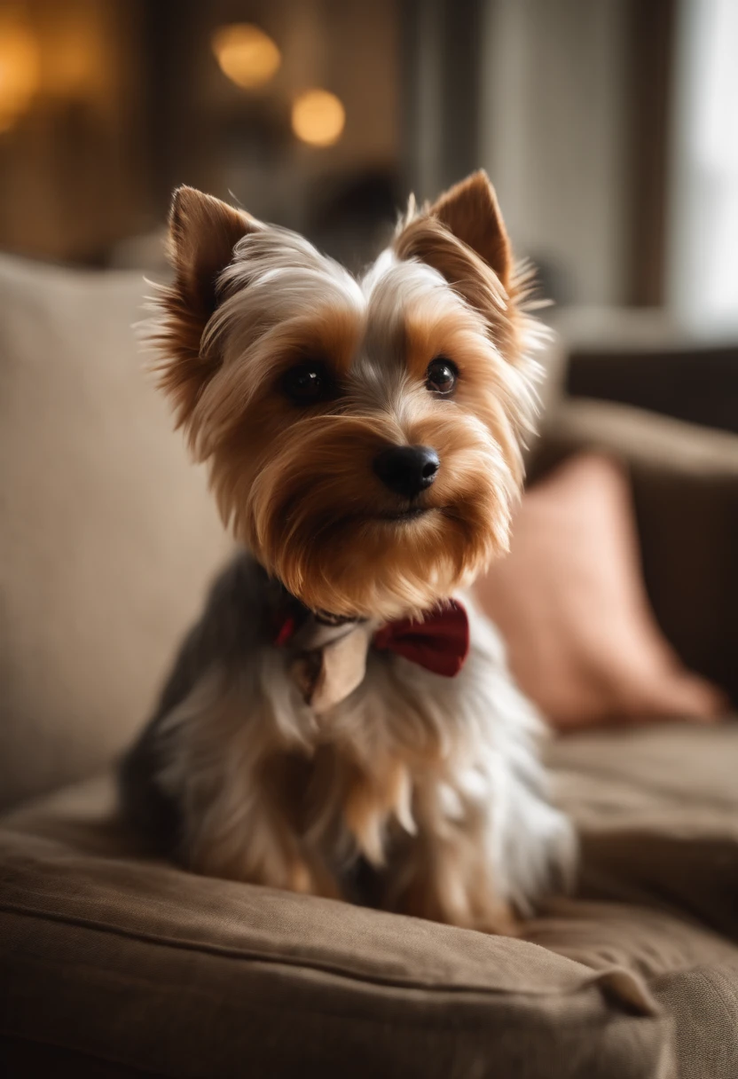 Create a Yorkshire Terrier by Decorating a Sofa, em uma sala linda e aconchegante