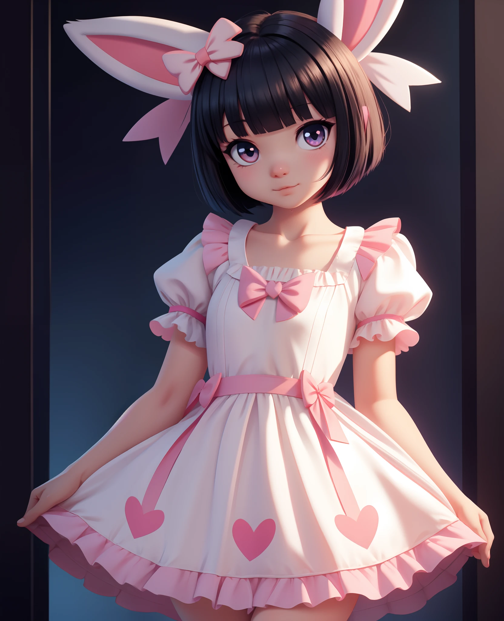 4K, master piece, best quality, Kawaii, cute, sfw, sylveon, hioshiru, goth frilly dress, bob cut