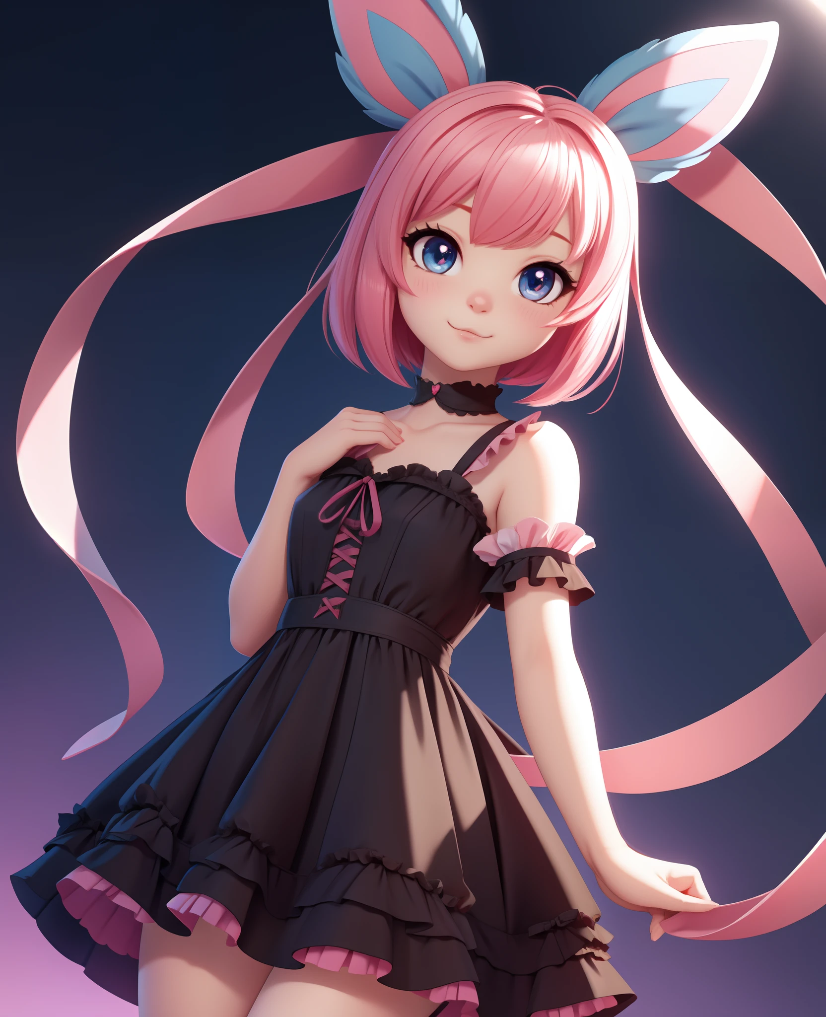 4K, master piece, best quality, Kawaii, cute, sfw, sylveon, hioshiru, goth frilly dress, bob cut