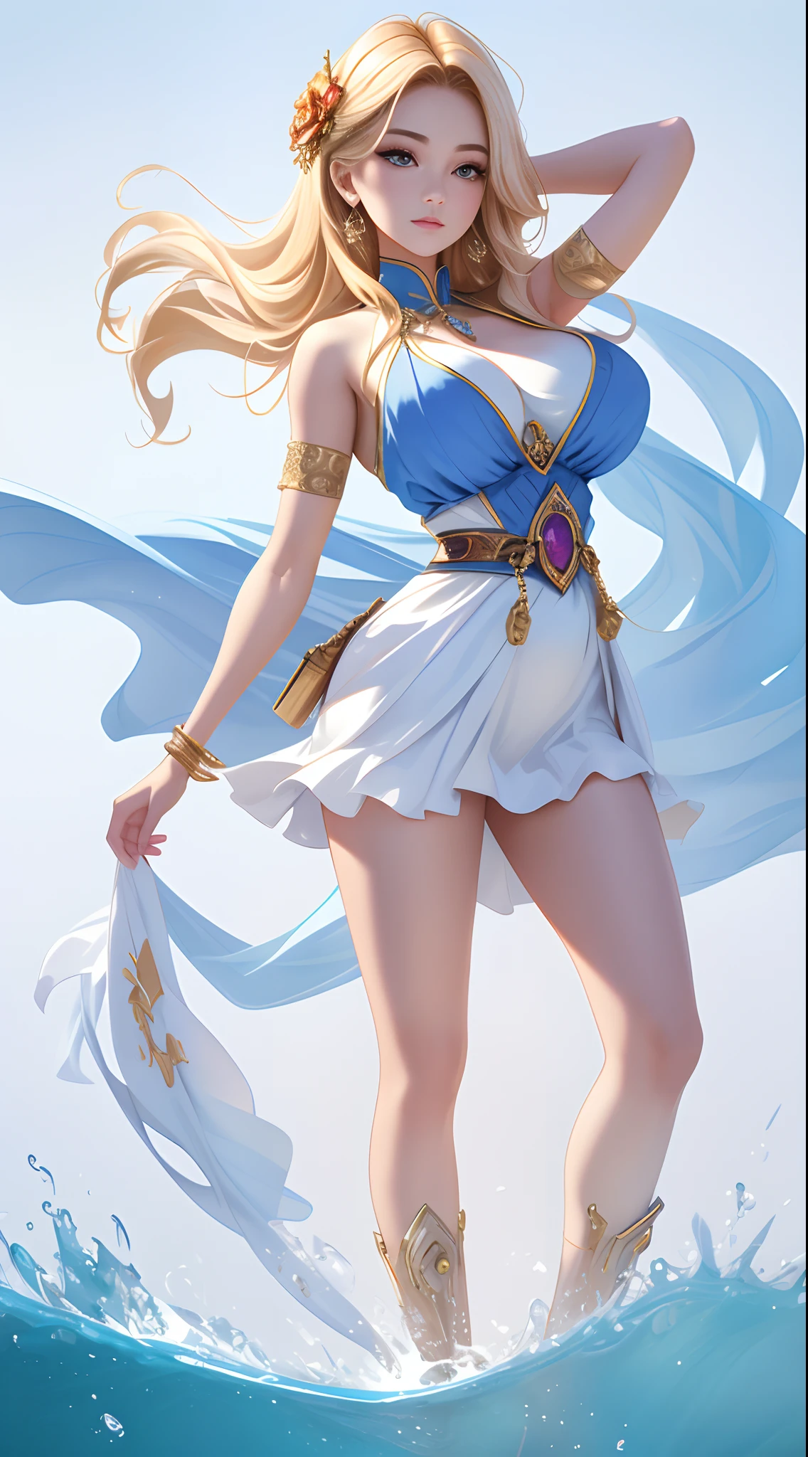 1girll, Anime fantasy artwork, Plump breasts,gigantic cleavage breasts:1.6, Long hair,Shiny skin:1.4,primitive,tmasterpiece,ultra fine photos,,best qualtiy,超高分辨率,Photoreality,rays of sunshine,full-body portraits,stunningly beautiful,,dynamicposes,delicated face,Vibrant eyes,(seen from the side),Red and gold color scheme,Very detailed stone temple background,detailed face with,Detailed and complex busy background,Untidy,opulent,Highly detailed skin,Realistic details of skin,Visible Pore,tack sharp focus,volume fog,8K UHD,digital SLR camera,high qulity,filmgrain,White skin of the,photo-realism,DL, look from down, semi transparent